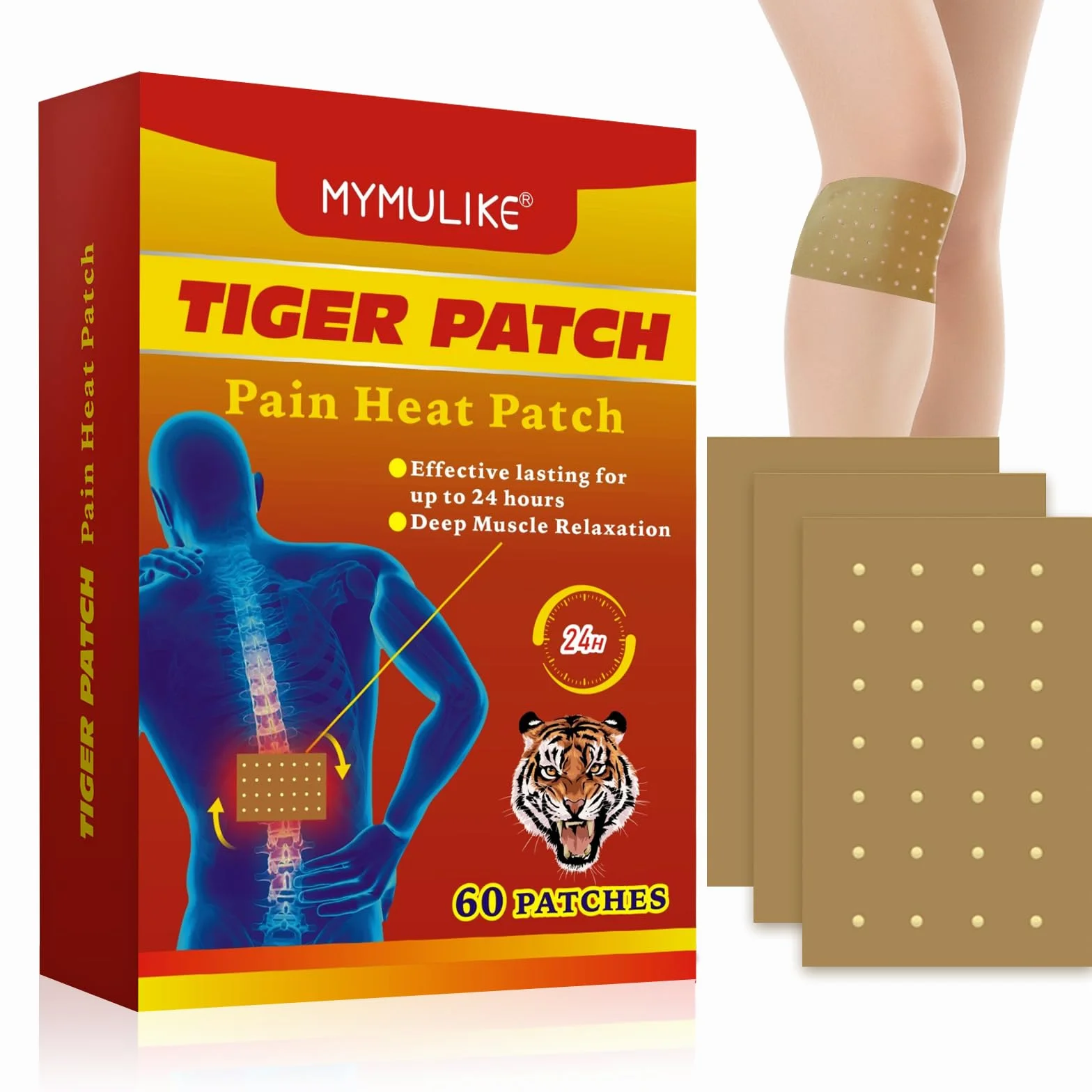 60 toppe tigre, cerotti per alleviare il dolore, toppe calde per collo e spalle, sollievo dal dolore per spalla, Patch per dolore caldo per ginocchio, cerotti per alleviare il dolore al ginocchio