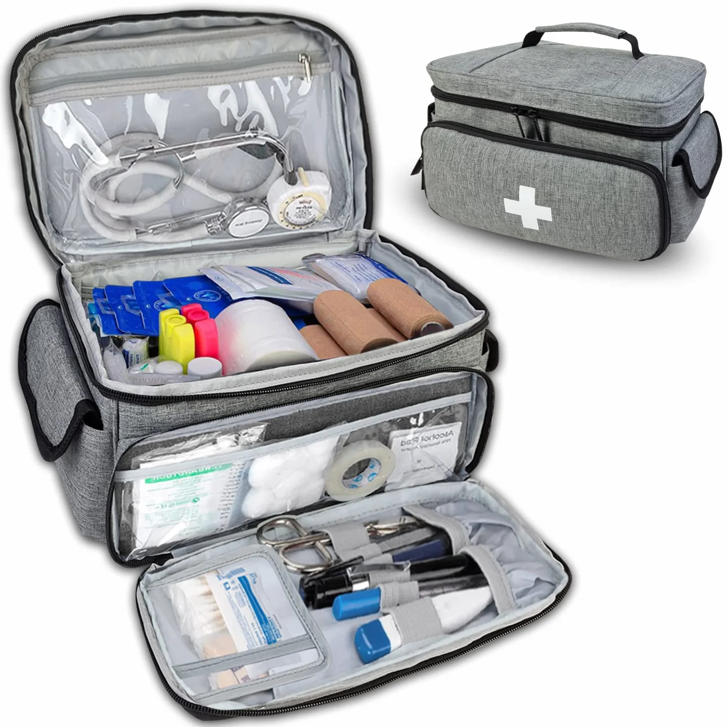 Kit di pronto soccorso Boczif, Borsa di trasporto per emergenza, Organizer medico per casa ufficio viaggi all'aperto (grigio)