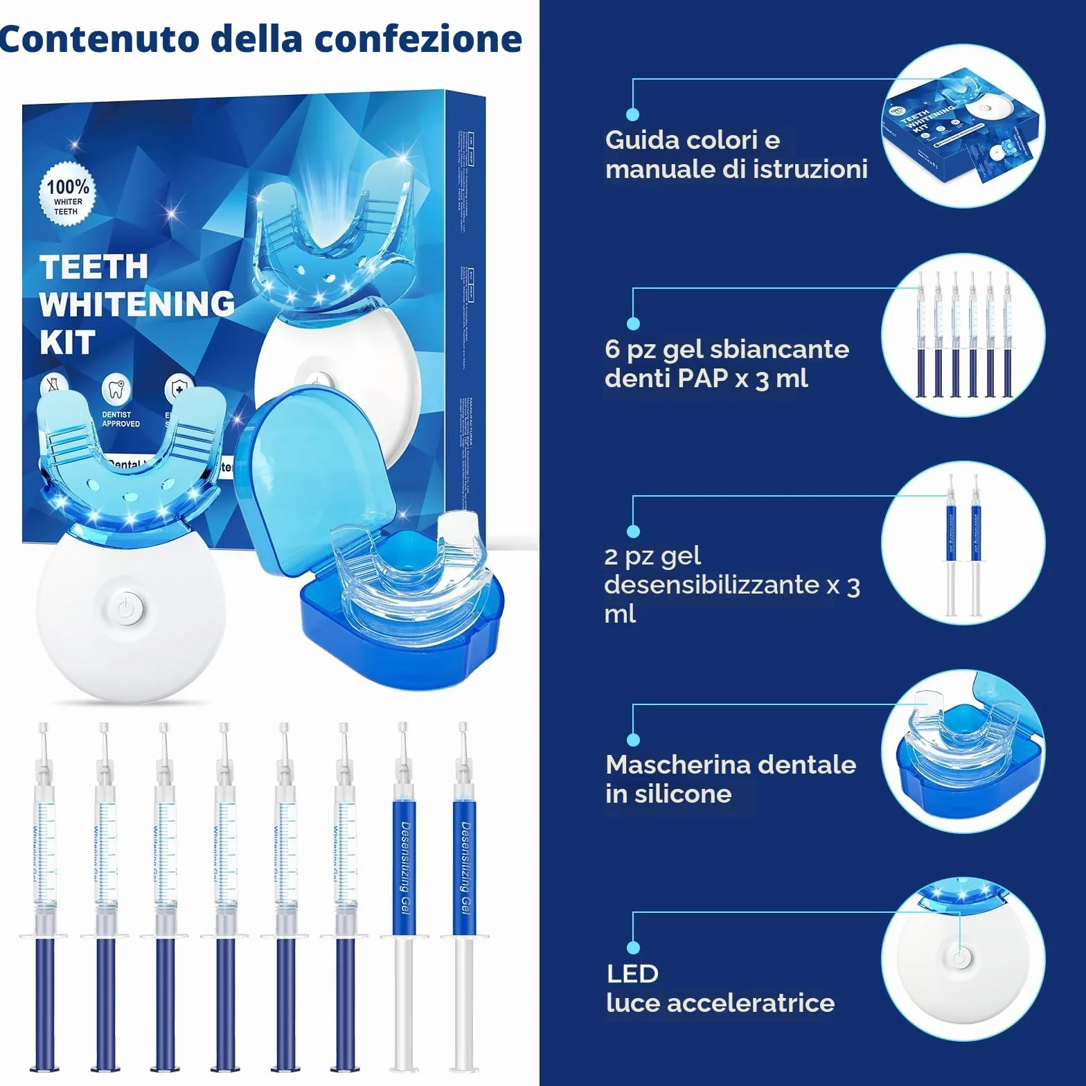 Profesjonalny Kit Sbiancante Denti LED 6 Gel + 2 Desensibilizzanti