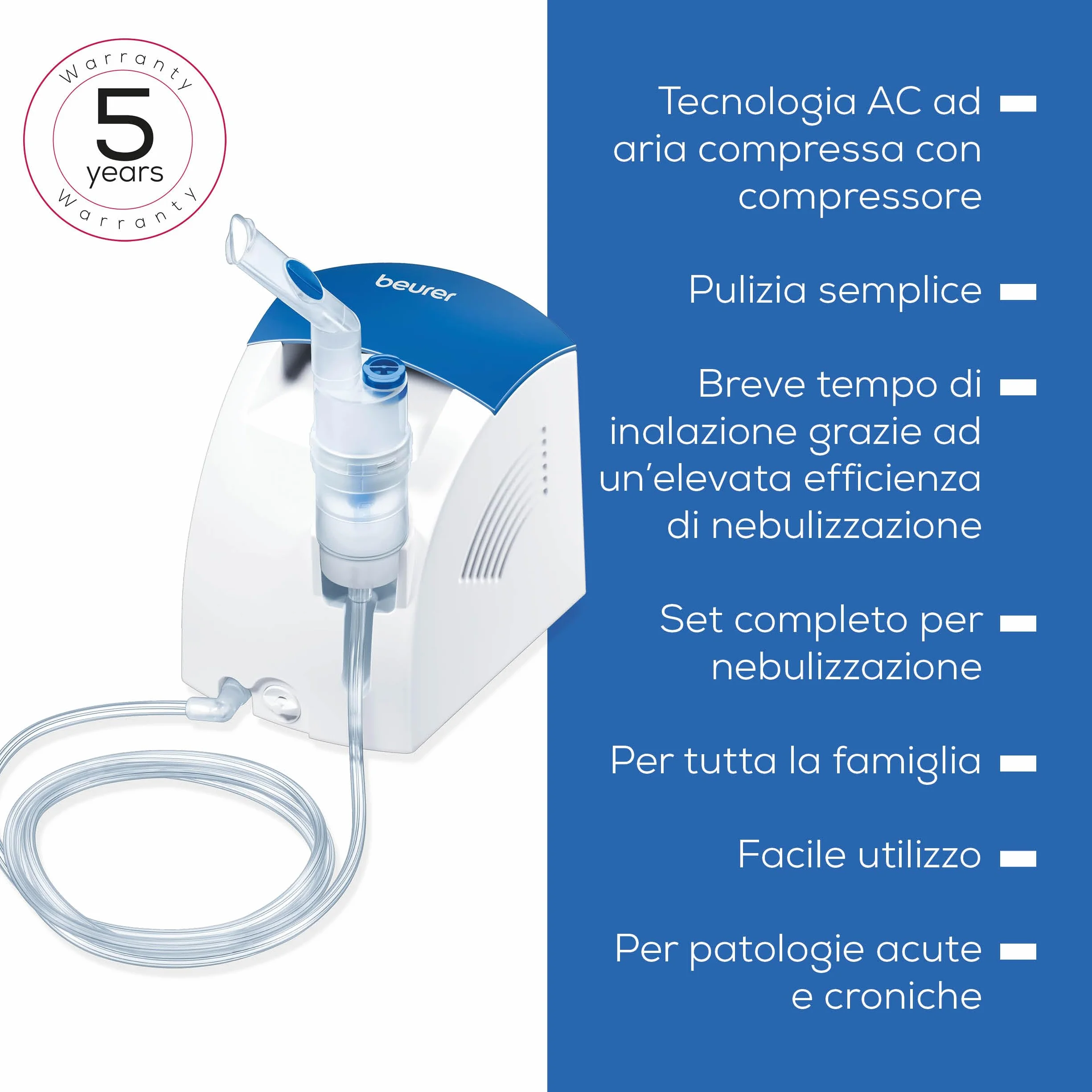 Beurer IH 26 Aerosol Compressa con Doccia Nasale e Accessori, Bianco/Blu, 16.6 x 14.8 x 14.1 cm, 0.8-1.45 bar