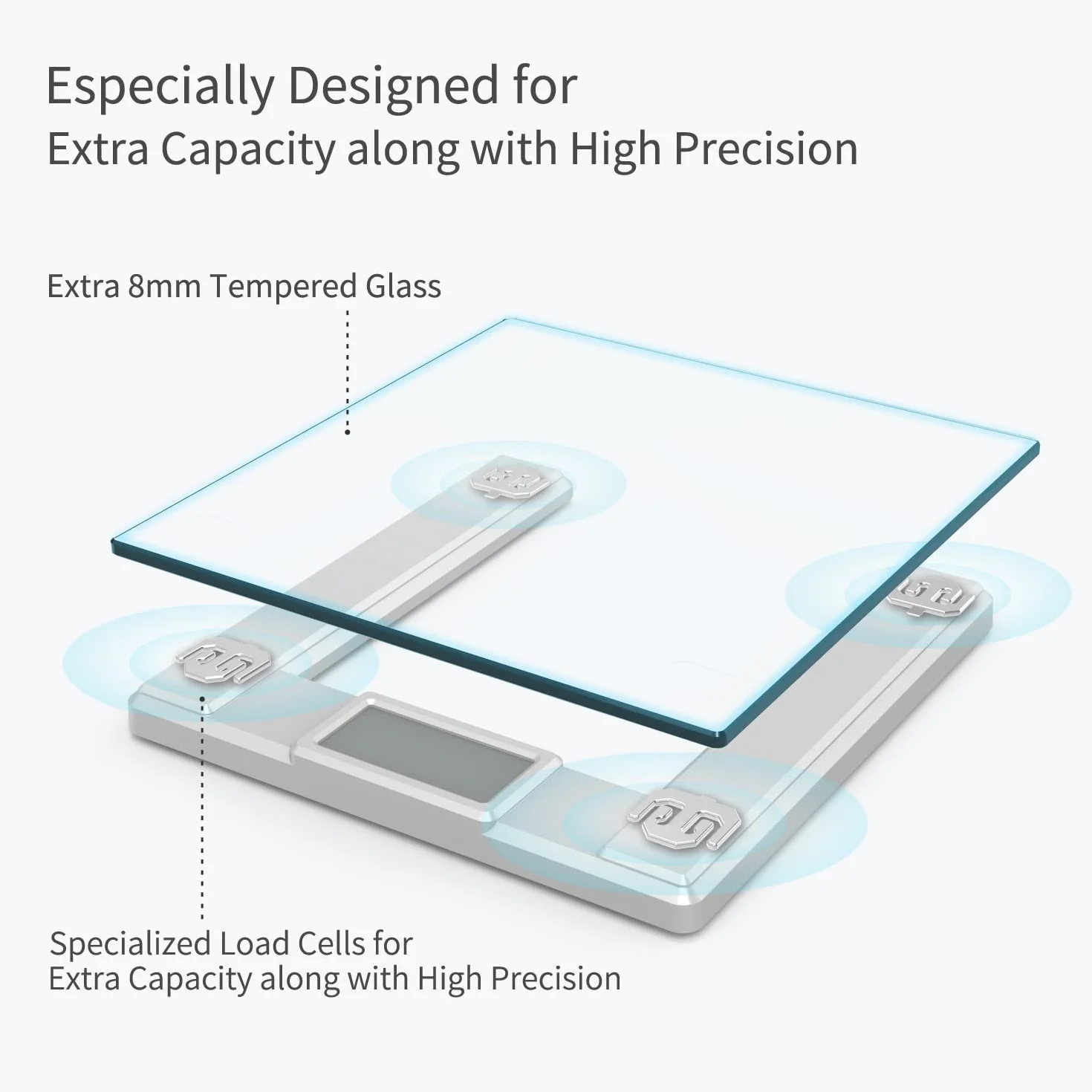 Vitafit 250kg Bilancia Pesapersone Digitale Intelligent con Peso e BMI, Professionale Bluetooth Bilancia Pesa Persona Digitale con App, vetro temperato da 8 mm con piattaforma extra larga, argento