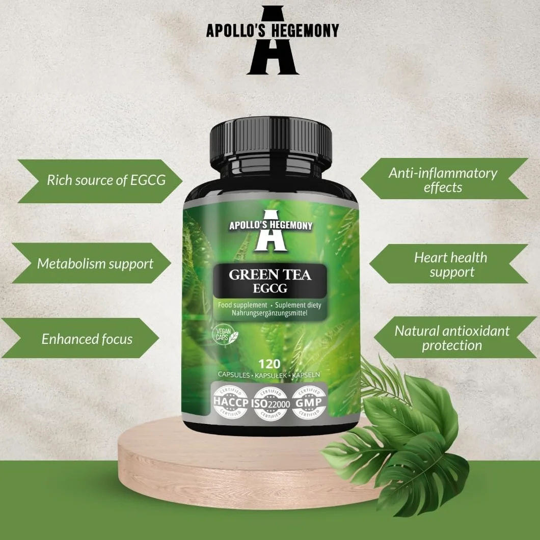 Estratto di tè verde 500 mg, contiene il 50% di EGCG e il 98% di polifenoli, 120 capsule vegane, 4 mesi di fornitura, bruciagrassi naturale, supporto antiossidante - da Apollo's Hegemony