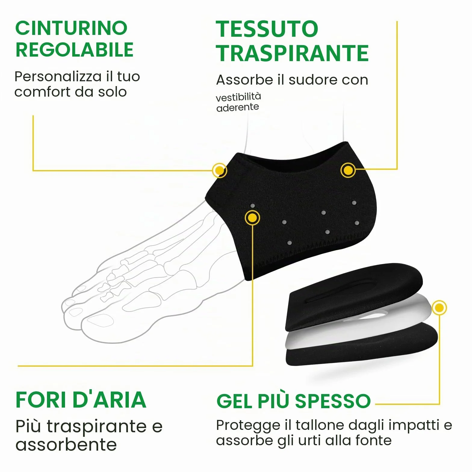 Protezioni per talloni fasciite plantare - Bukihome Tacco Coppe per Donne Uomini Tacchi Spur Dolore Relief - Inserti Tacco Pads per Achille Tendinite Tacco Secco Cracked, Nero, 42-47