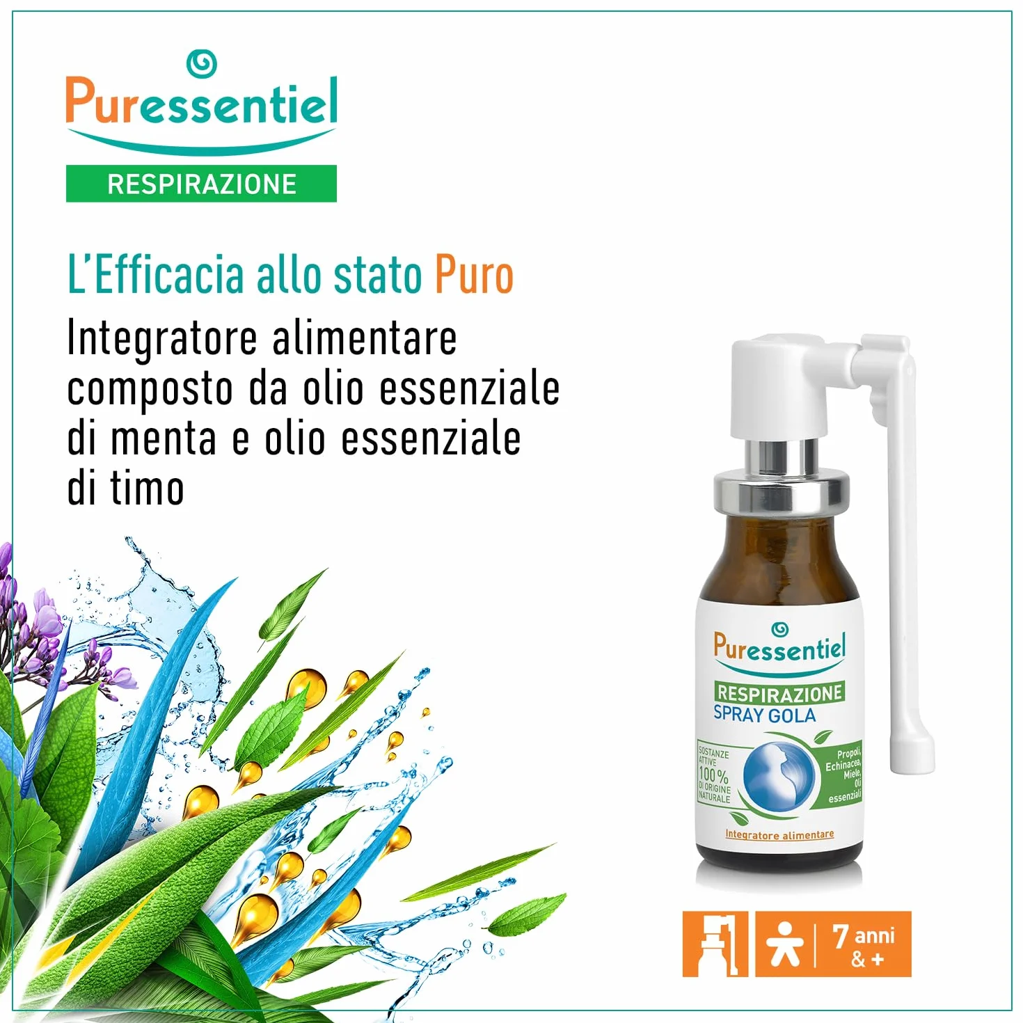 Puressentiel Respirazione, Spray Gola, Formula 100% di Origine Naturale, per il Benessere della Gola e la Funzionalità delle Prime vie Respiratorie, Vegan e Cruelty Free, 15 ml