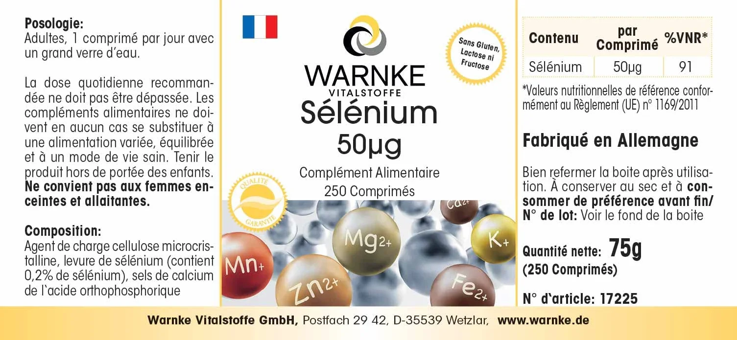 Selenio 50 mcg - 250 compresse - Antiossidante | Warnke Vitalstoffe - Qualità da farmacia tedesca