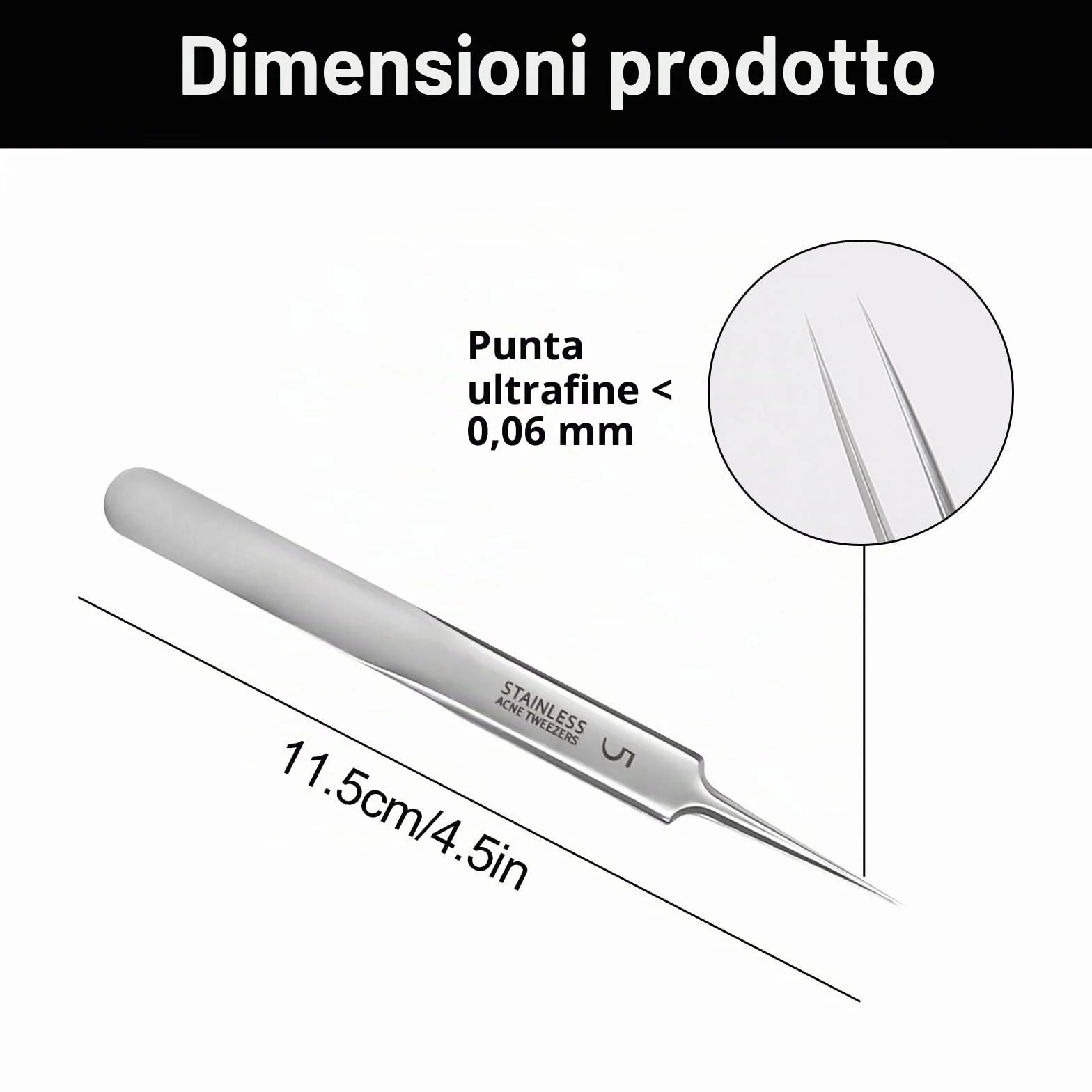 Pinzette in Acciaio Inox, Scheggia a Punta Pinzette di Precisione, Estrattore, Tecniche Fine Acne Brufoli Comedones Macchie