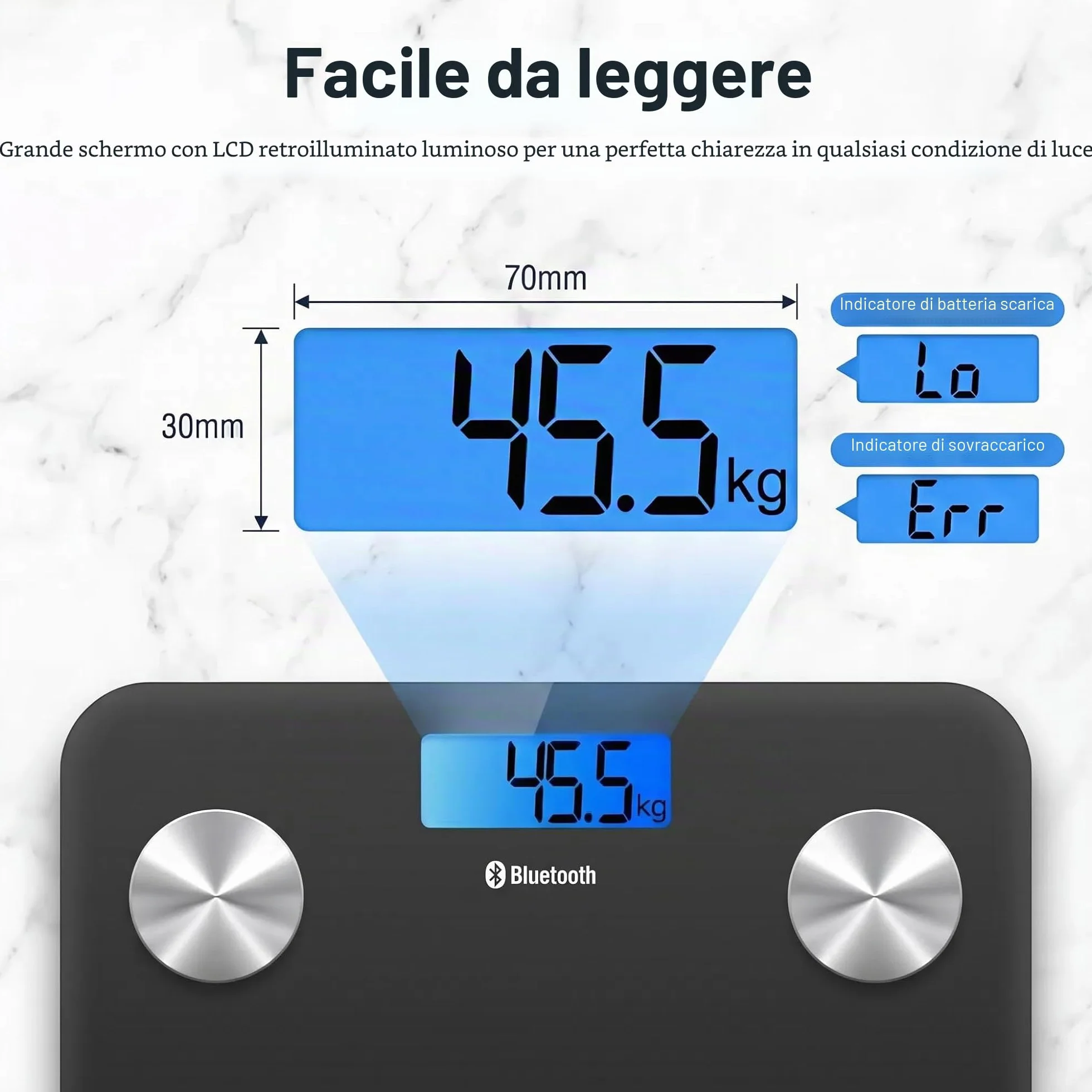 HF Bilancia Pesapersone Professionale Impedenziometrica Bluetooth Digitale con App Misura Peso Corporeo, Massa Grassa, BMI, Massa Muscolare, Massa Ossea, Proteine (Nero con retroilluminazione blu)