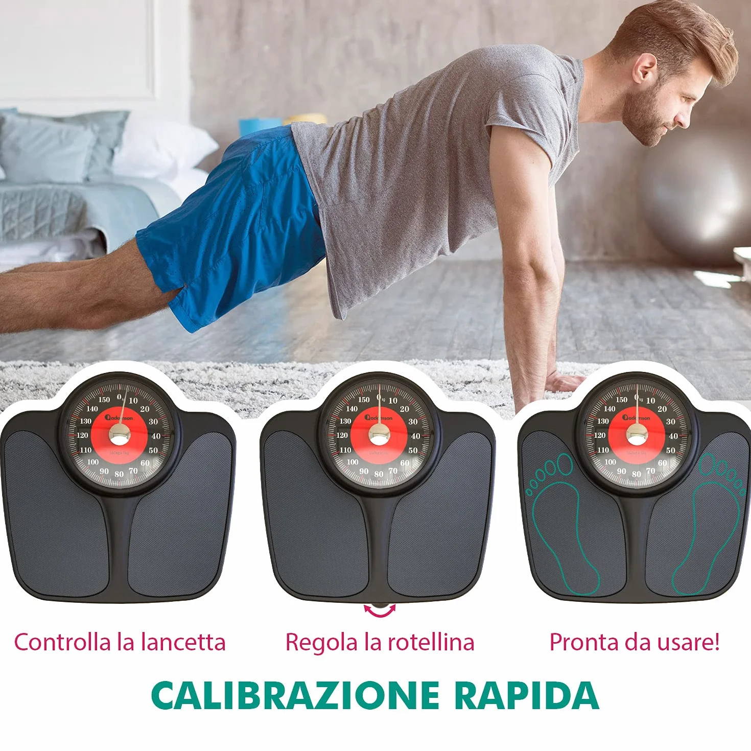 Adamson A23 Bilancia per Peso Corporeo - Fino a 160 kg - Bilancia XL Oversize 36 cm x 35 cm - Superficie in Gomma Antiscivolo Numeri Extra Grandi - Bilancia Pesapersone Analogica - 20 Anni di Garanzia