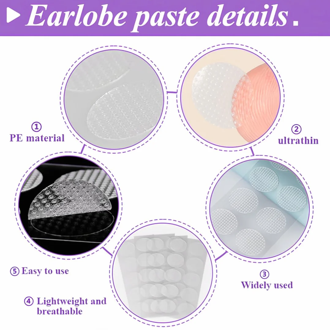 NJCXOLA 300 Pezzi Ear Lobe Support Patches, Alleviare la Pressione Causata Dall'allungamento Dell'orecchio, Cerotti per Orecchie a Sventola, Patch per Uomo Donna Orecchino Resistente