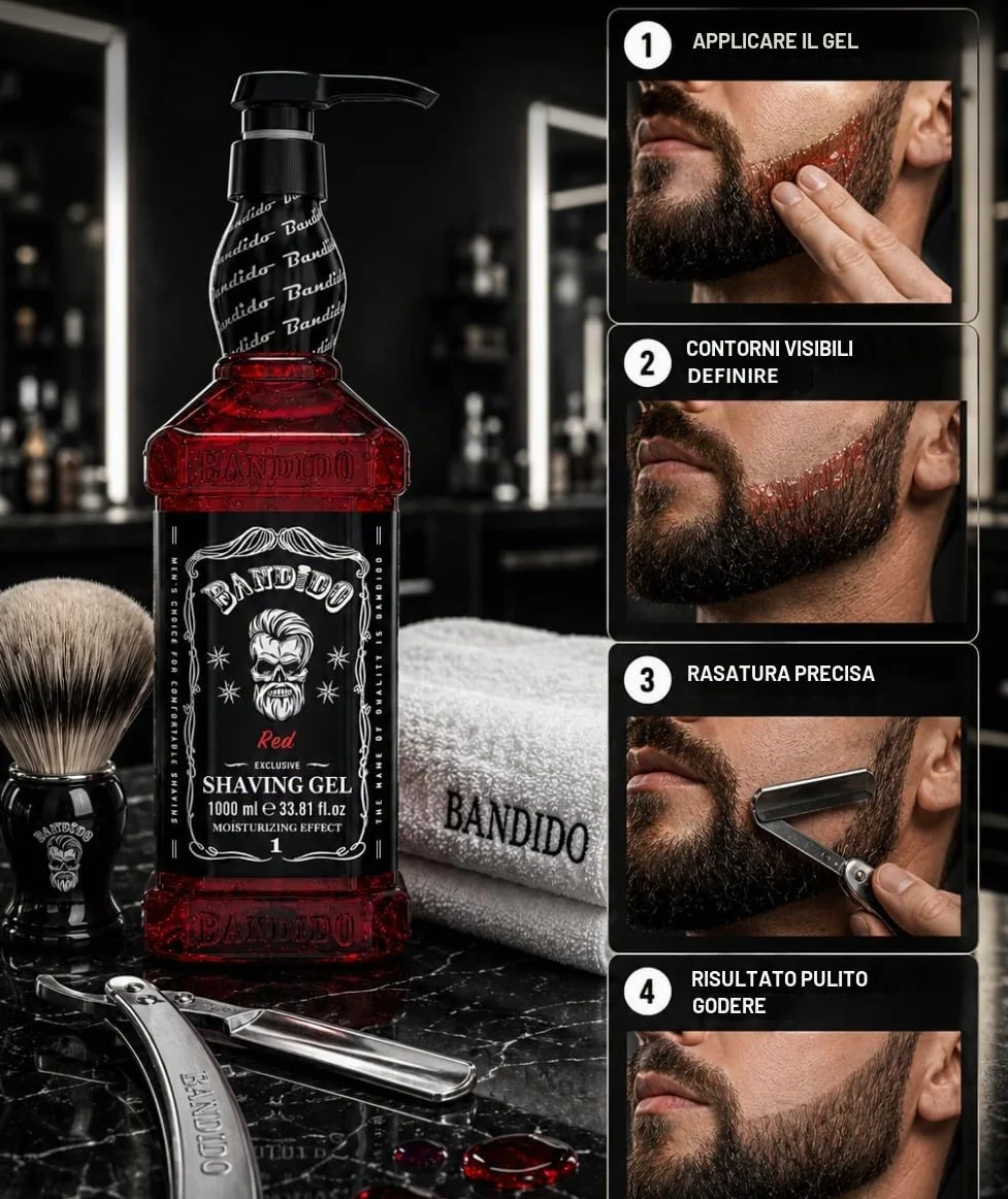 Bandido Shaving Gel Men Red & Blue 1000 ml Gel da barba trasparente da uomo, rasatura precisa dei contorni della barba con ogni rasoio da uomo (Red 1000 ml)