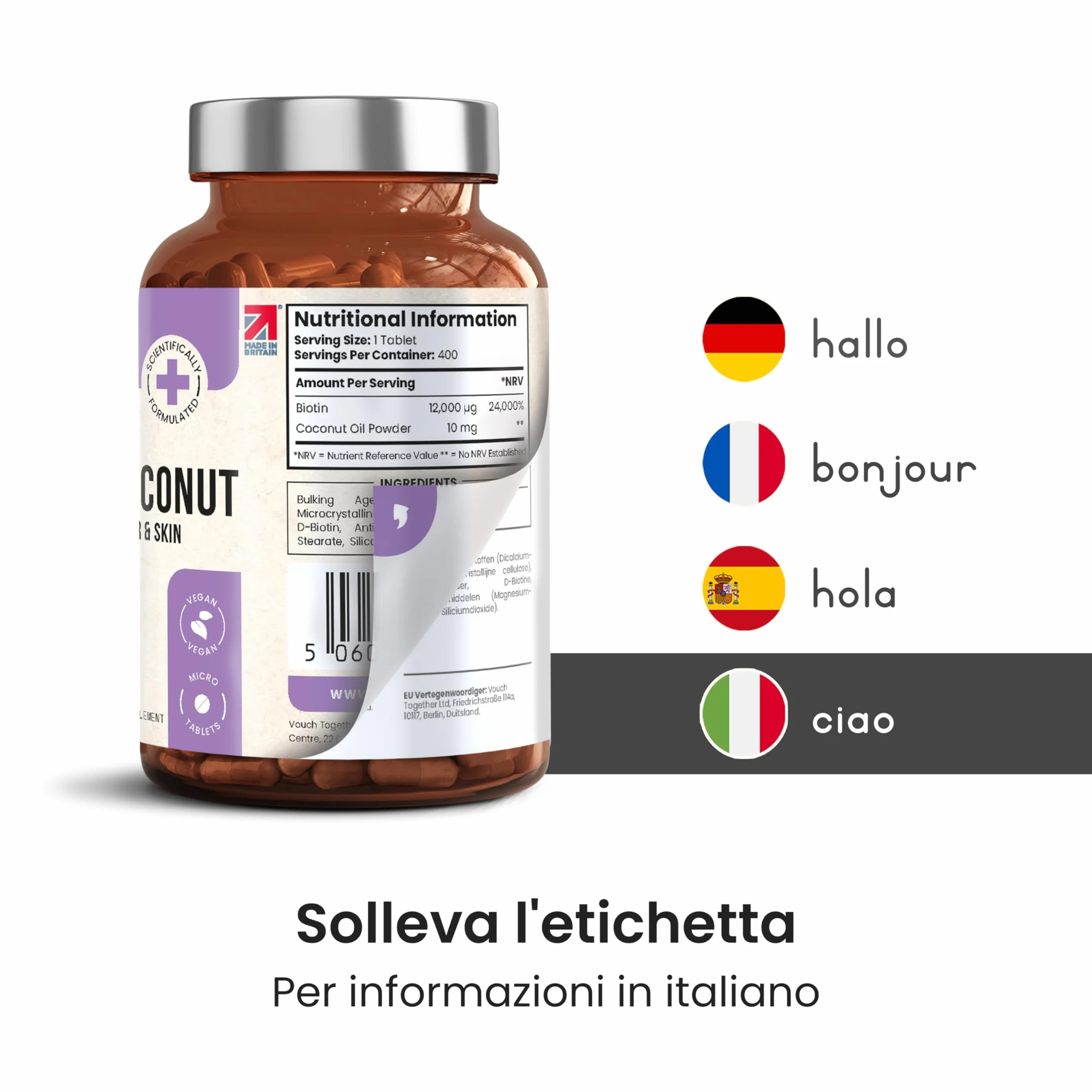 Biotina per Capelli Pelle e Unghie 12000 µg Compresse Integratore Vitamina B7