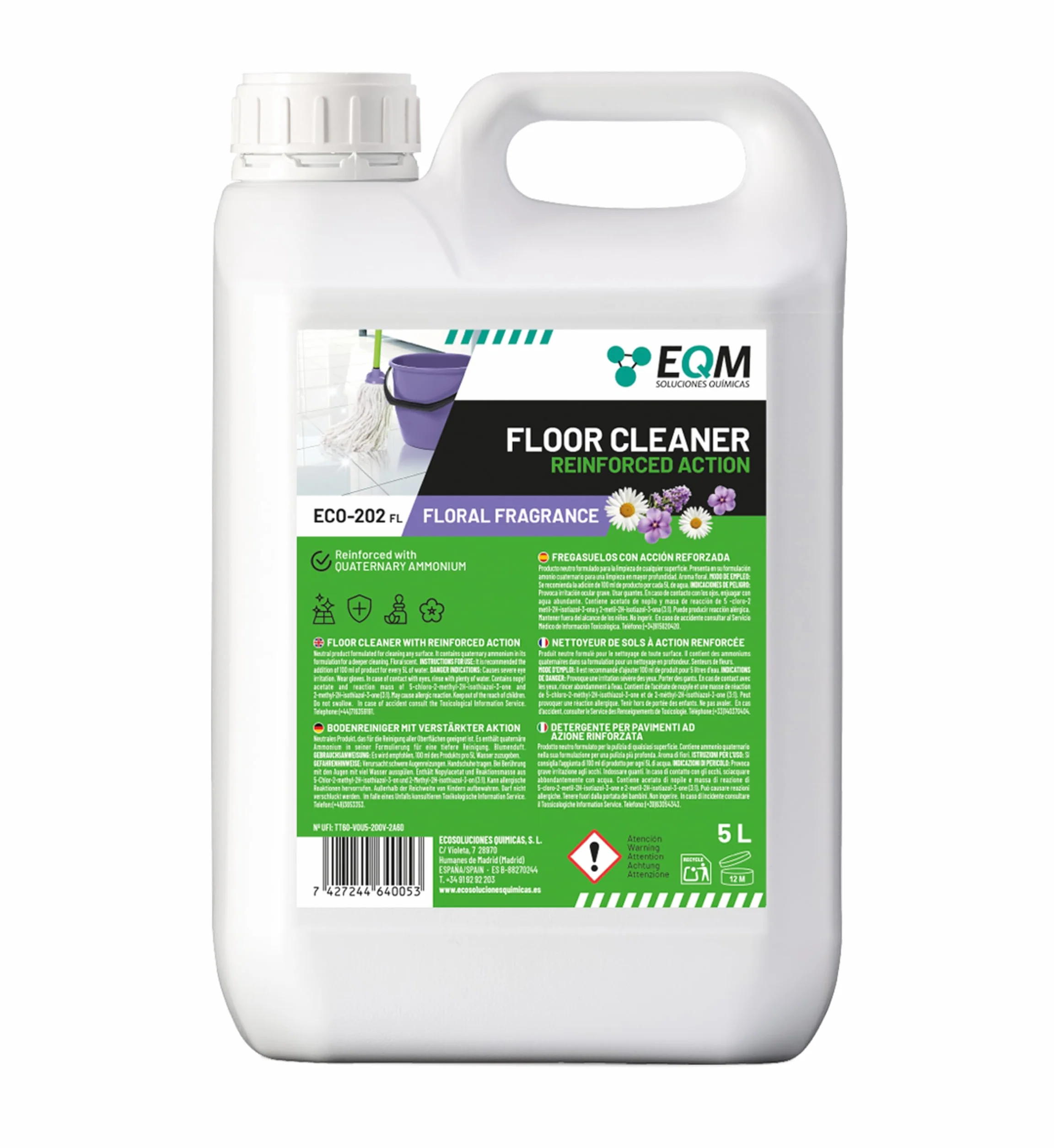 Detergente per Superfici Multiple ECO-202 5L Alta Capacità Sgrassante Deodorante Aroma Floreale