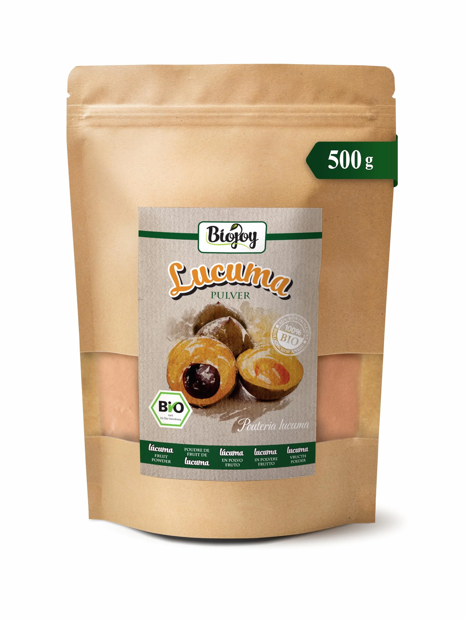 Biojoy Lucuma in polvere Biologica (500 g), lucuma frutta senza additivi (Pouteria lucuma)