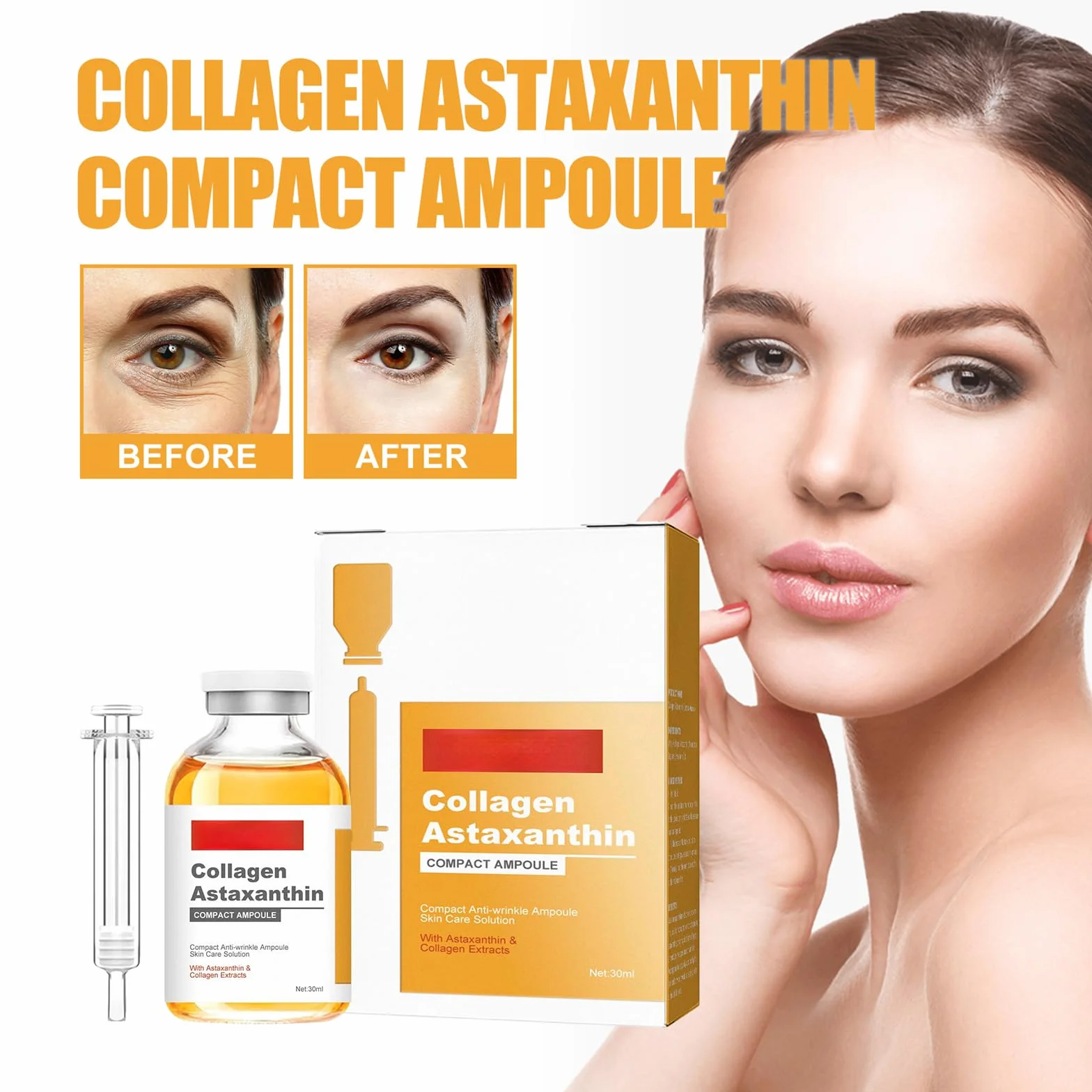 Siero Viso All'astaxantina 30ml Fiale Ultra-Idratanti Intense Cura Del Viso Rimpolpante Levigante