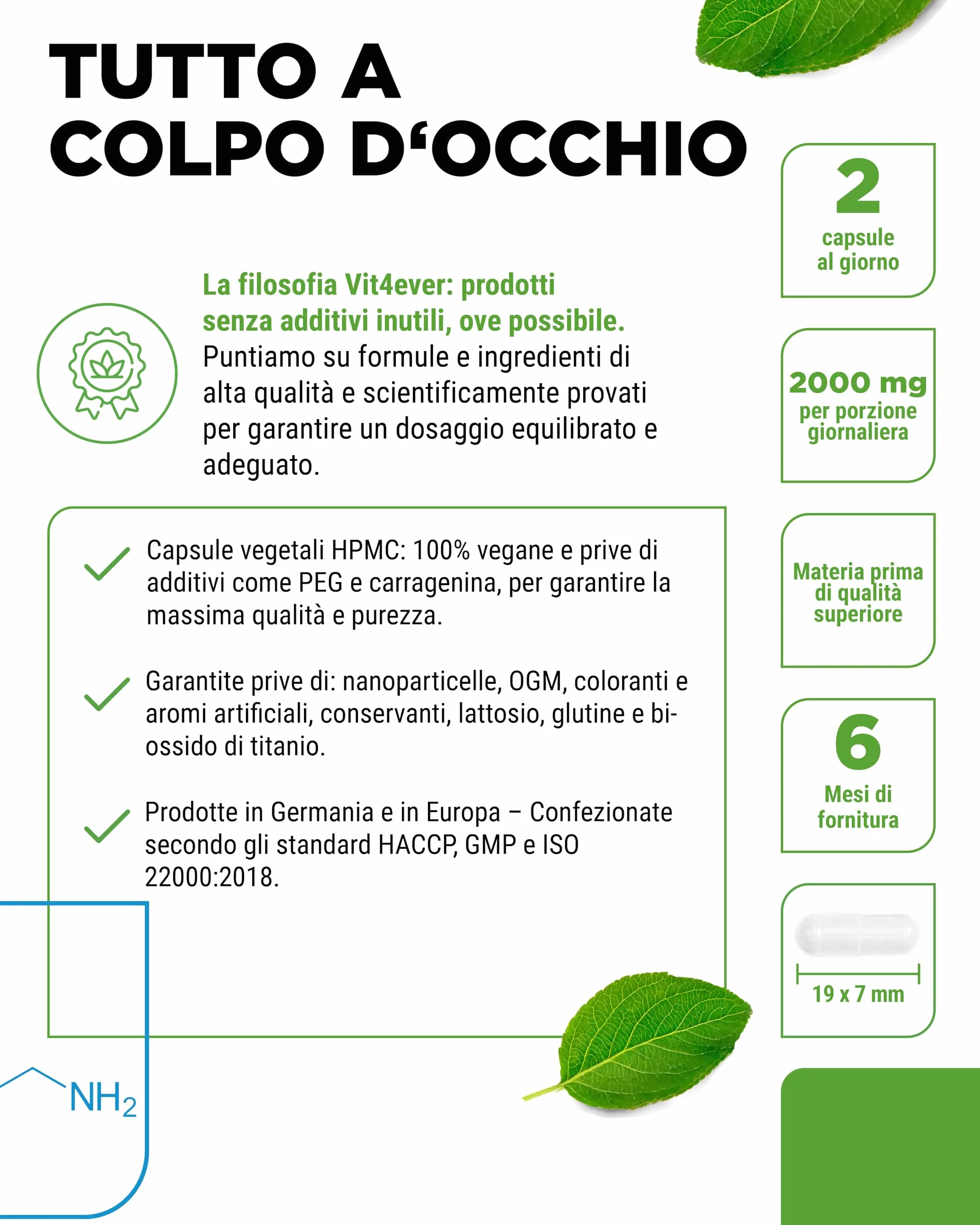 Vit4ever Taurina 365 Capsule Extra Alto Dosaggio 2000 mg per Dose Giornaliera Vegano