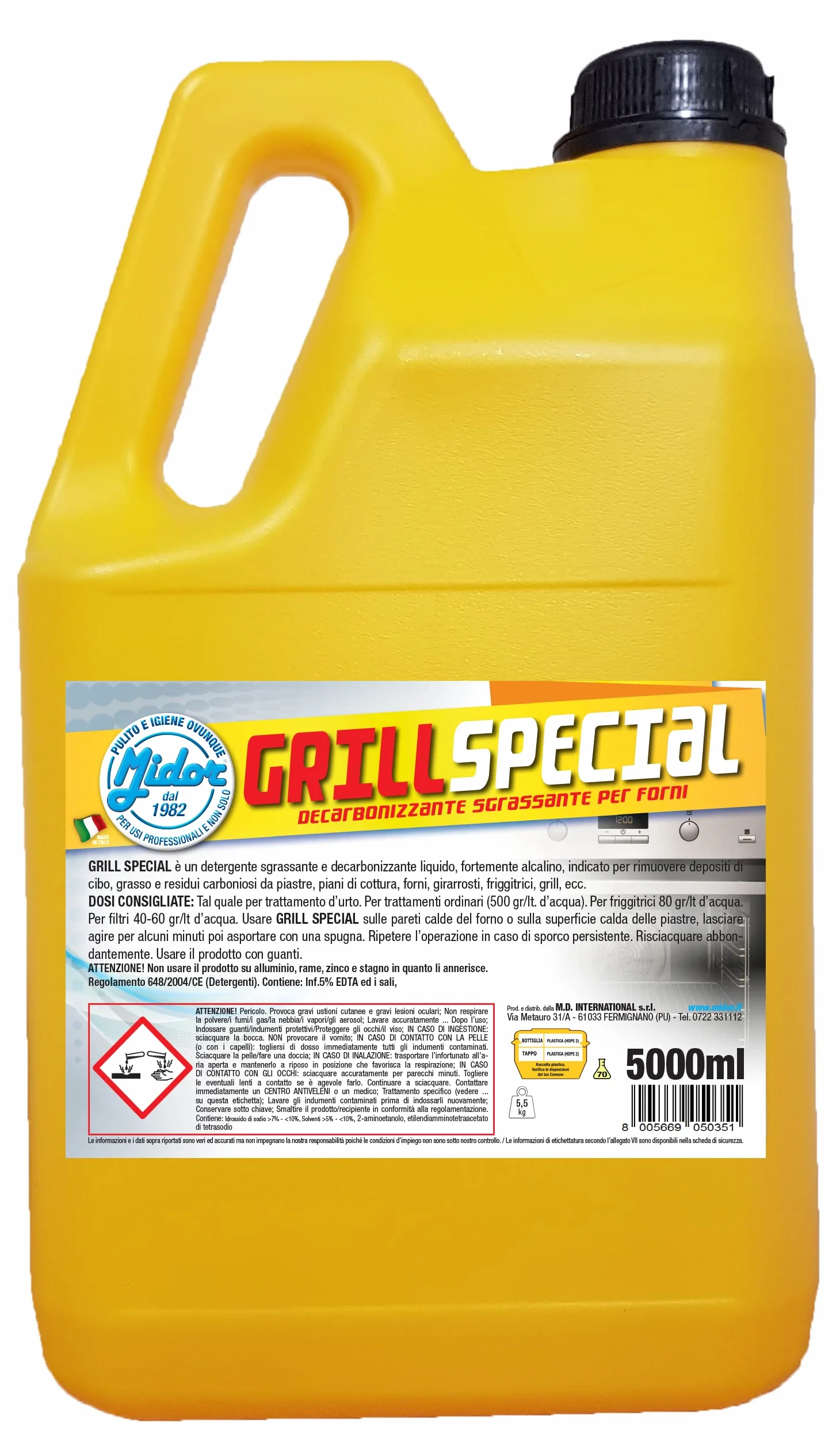 Pulitore forni, griglie GRILL SPECIAL 5000ml 5,5 kg, rimuove depositi di cibo, grasso e residui carboniosi da piani di cottura, forni, friggitrici, piastre, girarrosti - Midor