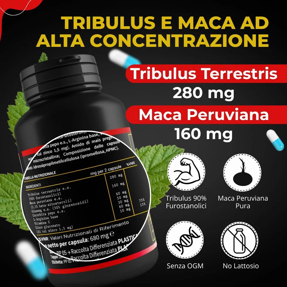 Royal Nutraceutici Integratore Prostata Uomo Tribulus Terrestris Maca Peruviana Vitamina C Zinco 120 Capsule