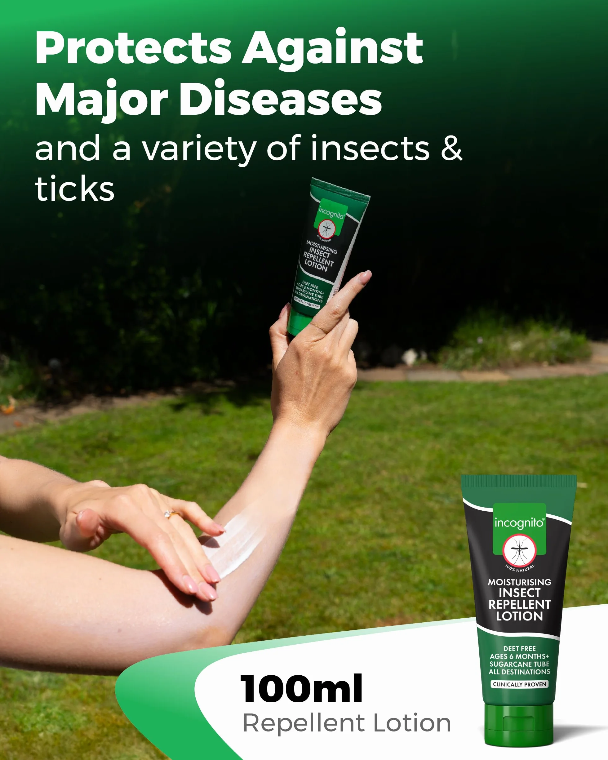 Incognito lozione repellente per insetti 100 ml | Protegge fino a 7 ore | Formula naturale senza DEET | Repellente e crema idratante per una pelle morbida e protetta | Repellente biologico tascabile
