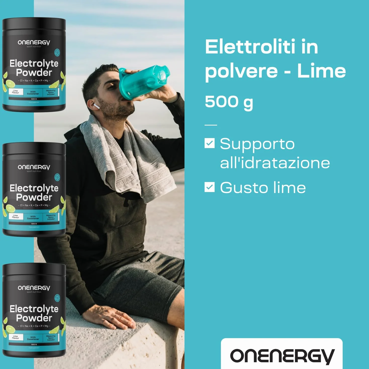 Elettroliti a Praga - Lime - 500 g - 142 dosi - Mix di 6 Minerali - Idratazione - Supporto Muscolare e Nervoso - Con Cucchiaio di Misura - Per Quasi 5 Mesi