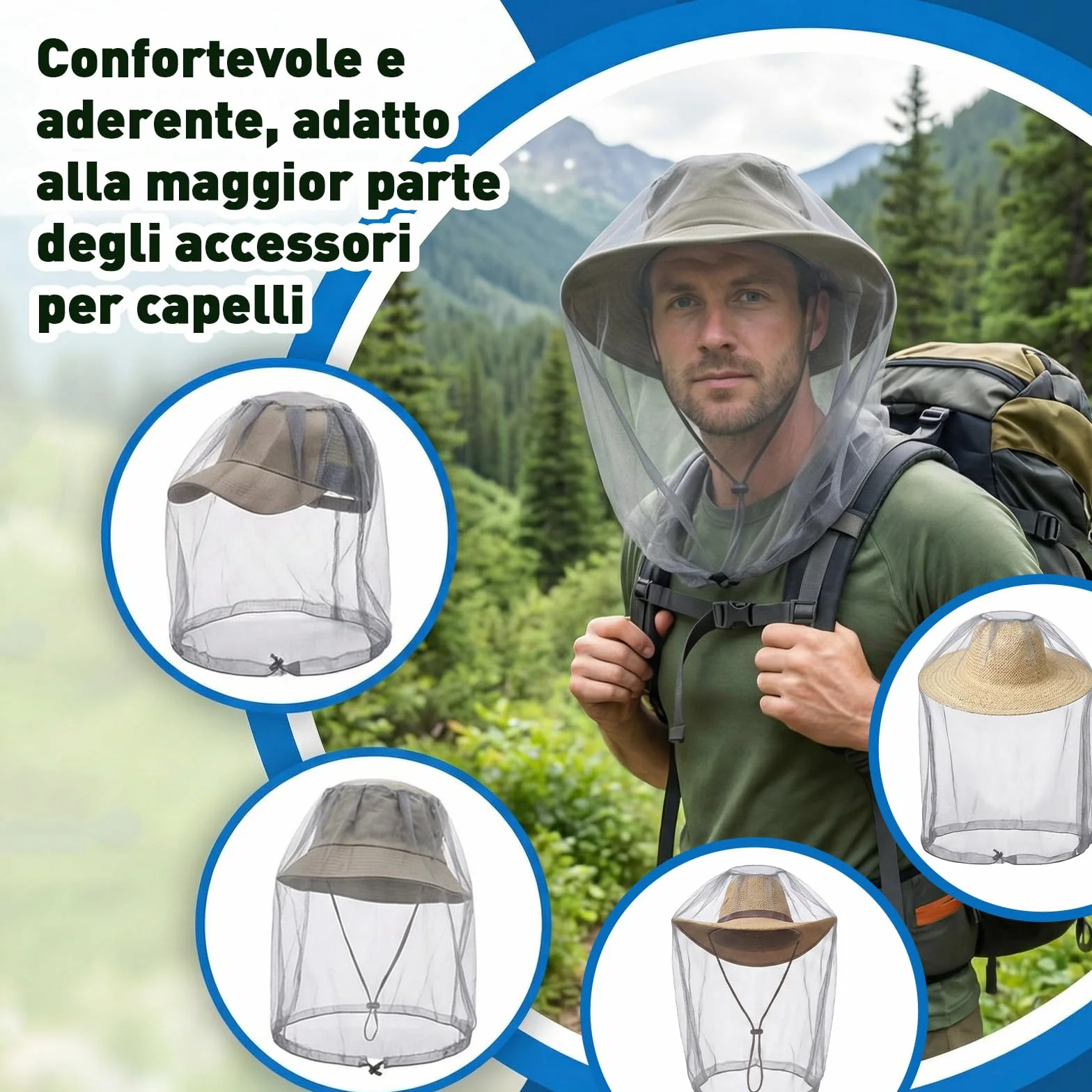 Cappello con Zanzariera 2 PCS Protezione Insetti Zanzare Copricapo Rete Leggero Traspirante per Camping Pesca Alpinismo Grigio