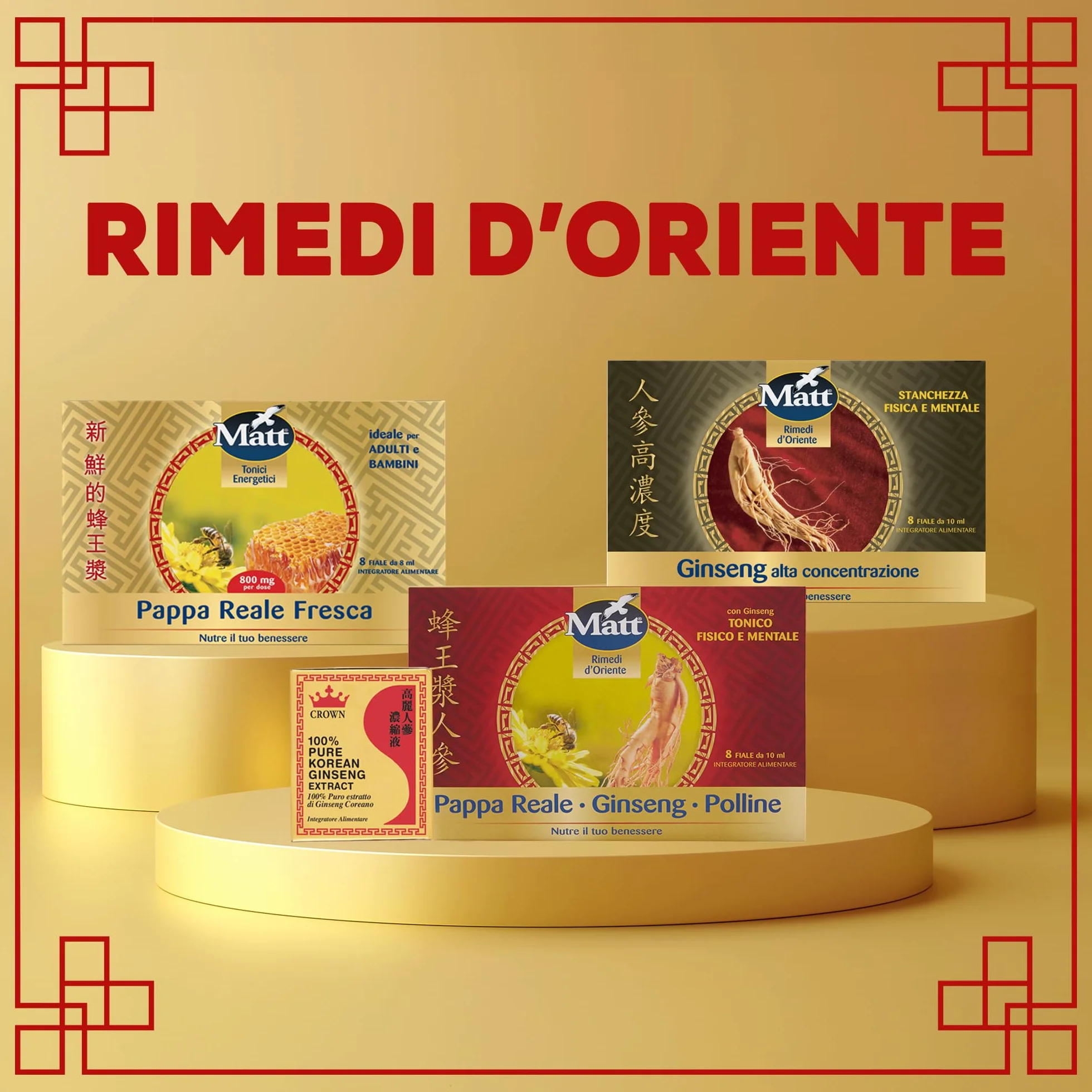 Rimedi d'Oriente Matt Ginseng Alta Concentrazione Integratore Alimentare per Stanchezza Fisica e Mentale 8 Fiale 10 ml