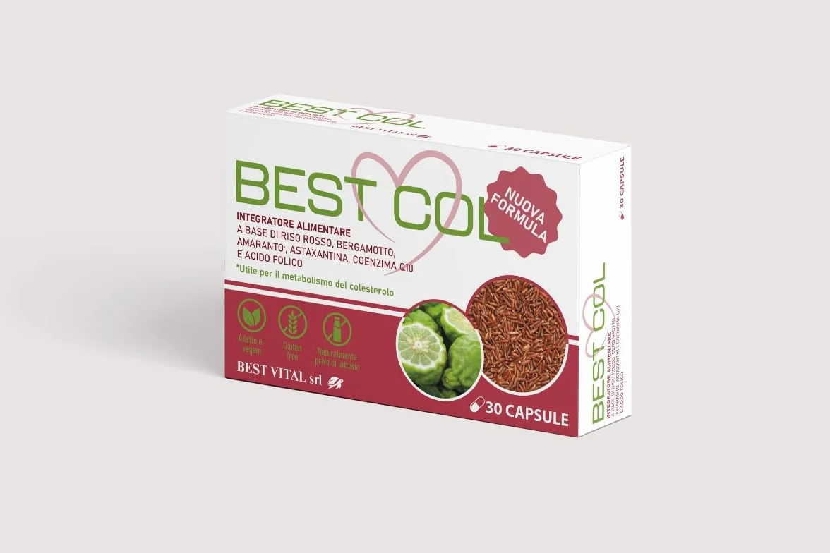 BEST COL Nuova Formula - Integratore Alimentare a Base di Bergamotto, Amaranto, Astaxantina, Coenzima Q-10, Riso Rosso e Acido Folico. 30 capsule