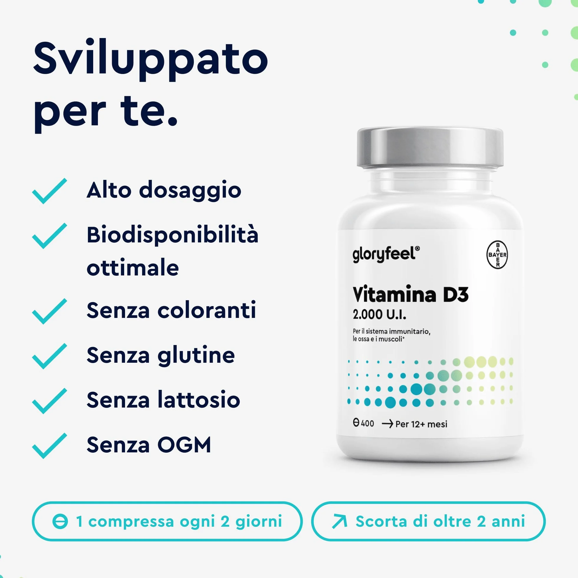 Vitamina D 2000UI (50mcg) 400 Compresse, Colecalciferolo Integratore per Ossa, Denti, Muscoli, Sistema Immunitario