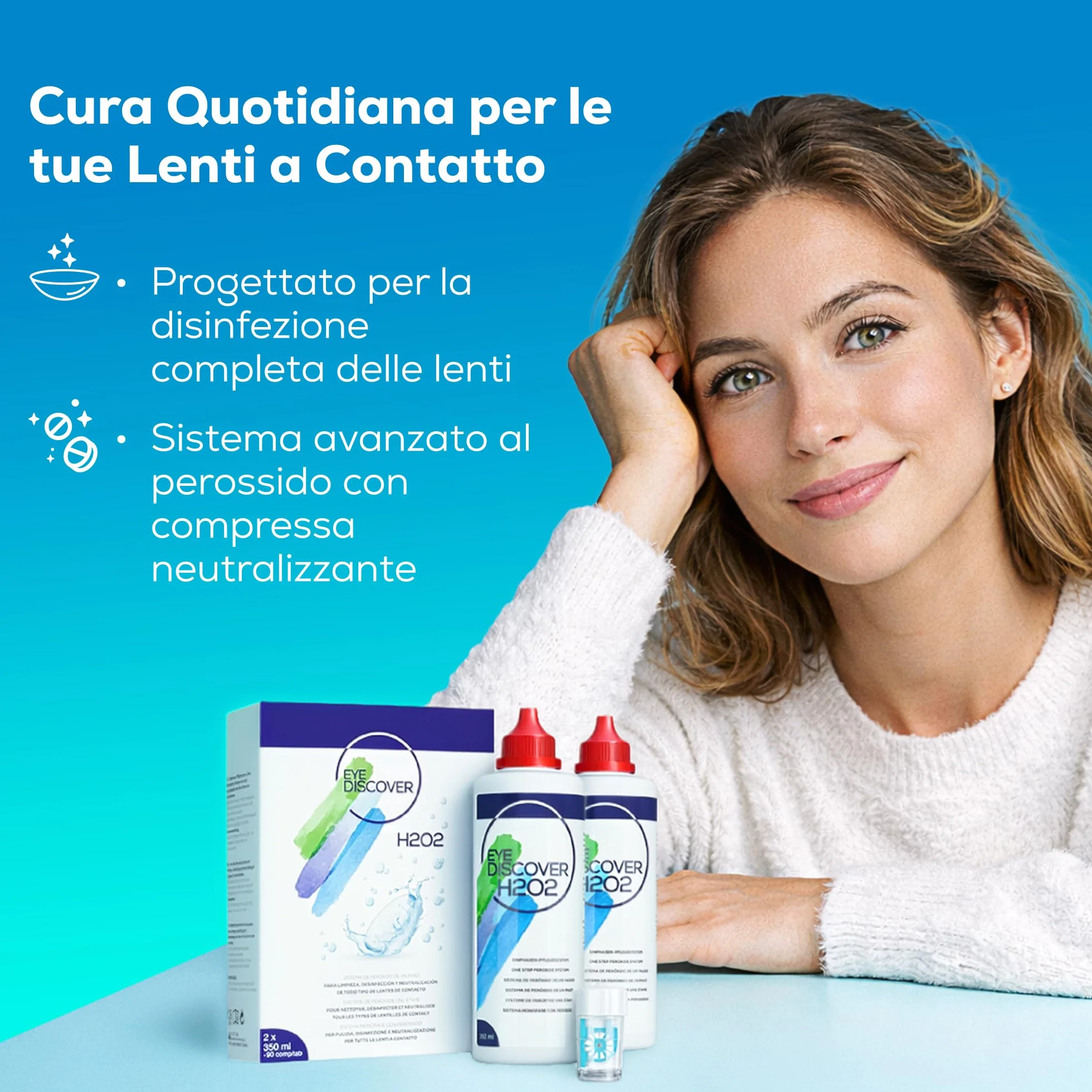 Soluzione al Perossido per Lenti a Contatto con Compresse Neutralizzanti e Portalenti Specializzato per Pulizia Profonda e Disinfezione, 2 x 350 ml