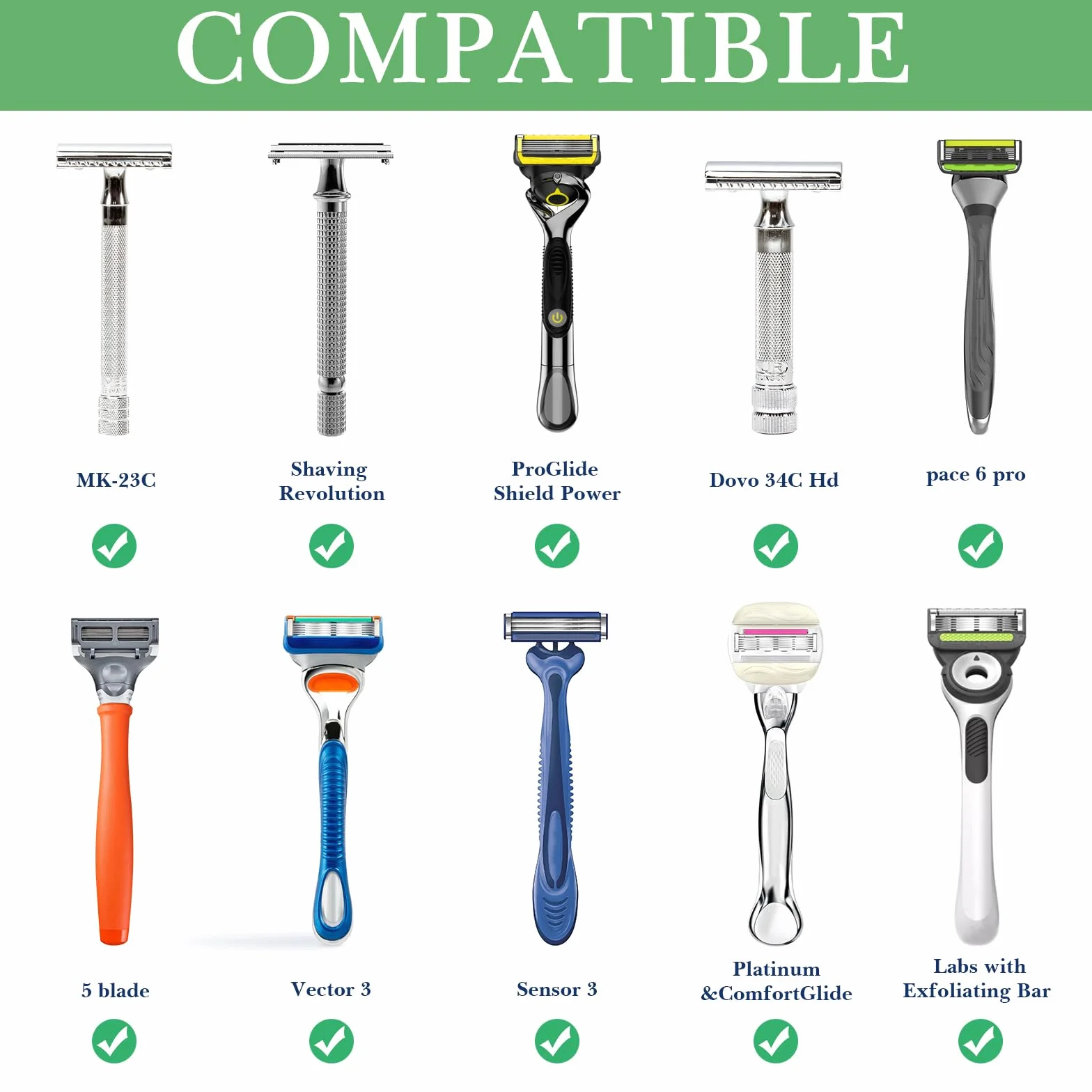 Linkidea Confezione da 2 porta rasoi per doccia, gancio adesivo da parete per rasoio, organizer per rasoio da bagno senza foratura, compatibile con Gillette Fusion 5, Harry's, Dorco Pace 6 (bianco)