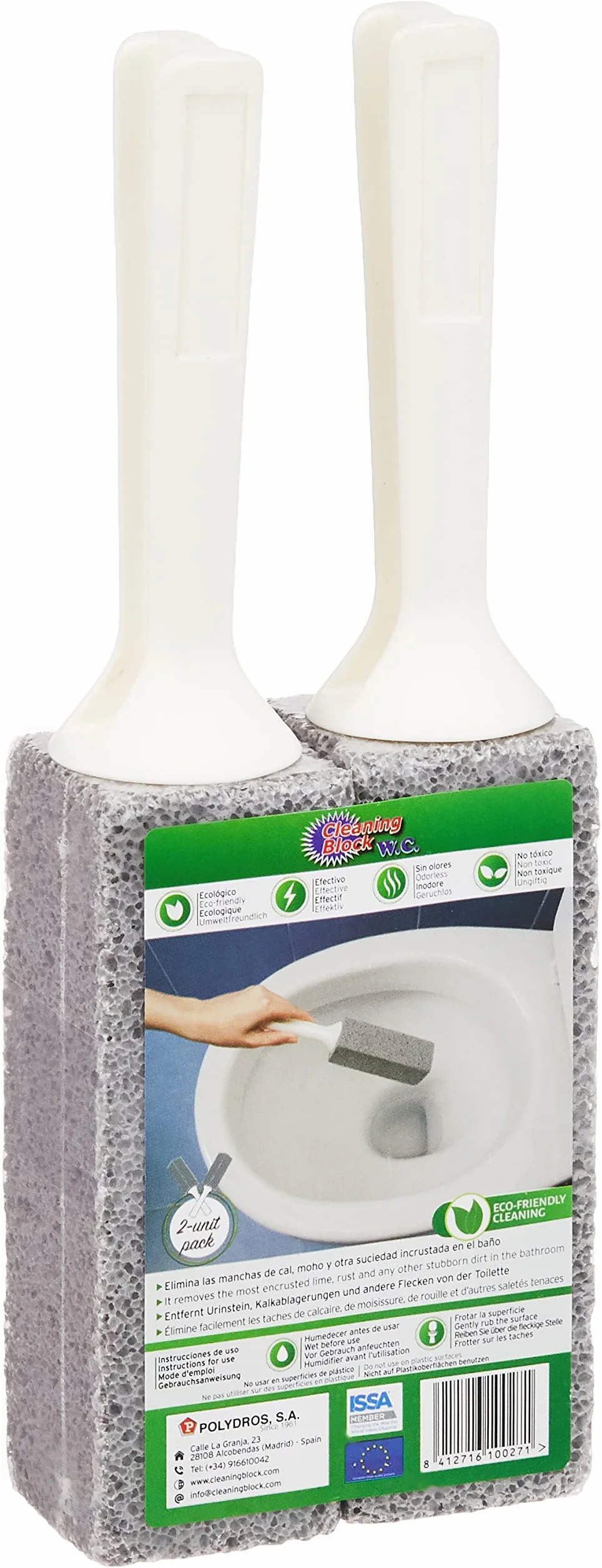Cleaning Block WC, pietra per la pulizia del WC con manico, 1 pezzo (confezione da 2), grigio