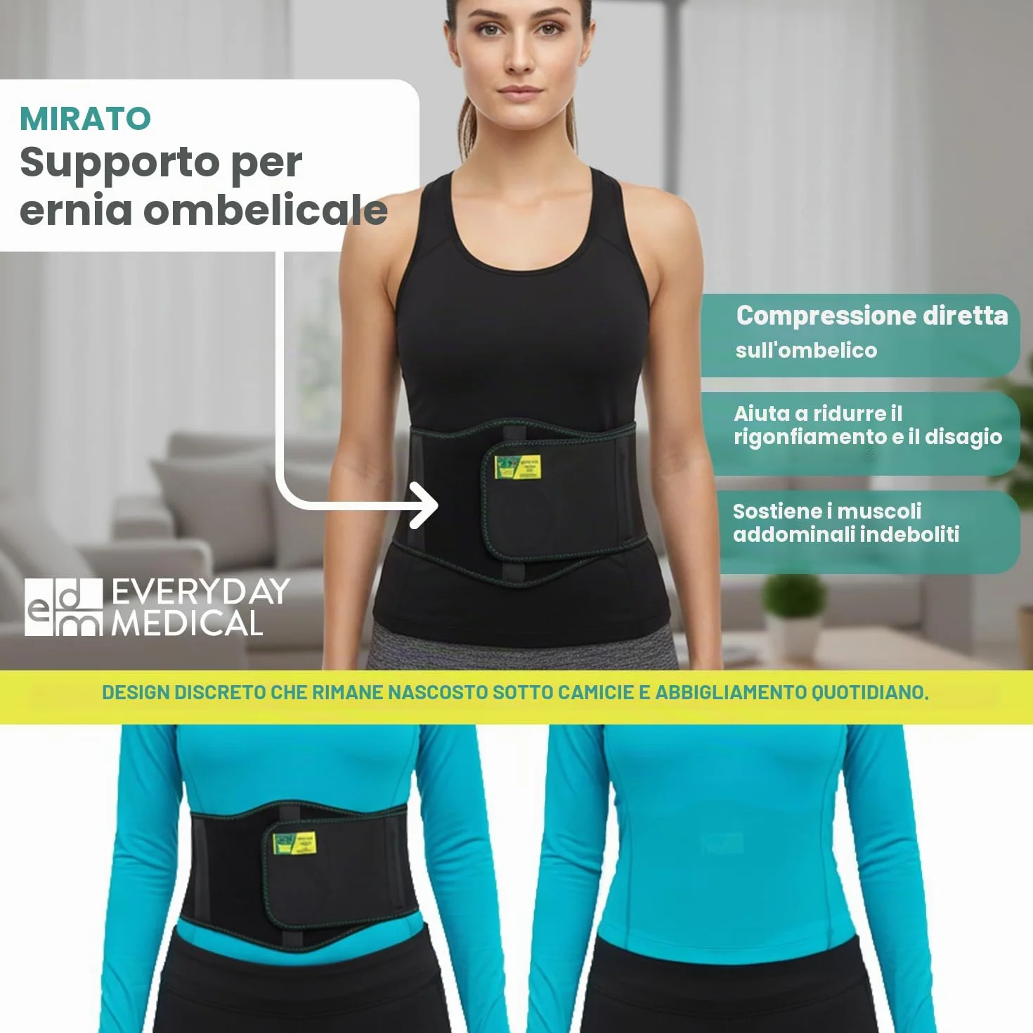Everyday Medical Cintura Ernia Ombelicale Ergonomica Cinto Elastico Per Ernia Addominale per Donne e Uomini I Cinto per Ernia Ombelicale con Pad di Compressione per Alleviare il Dolore I L/XXL