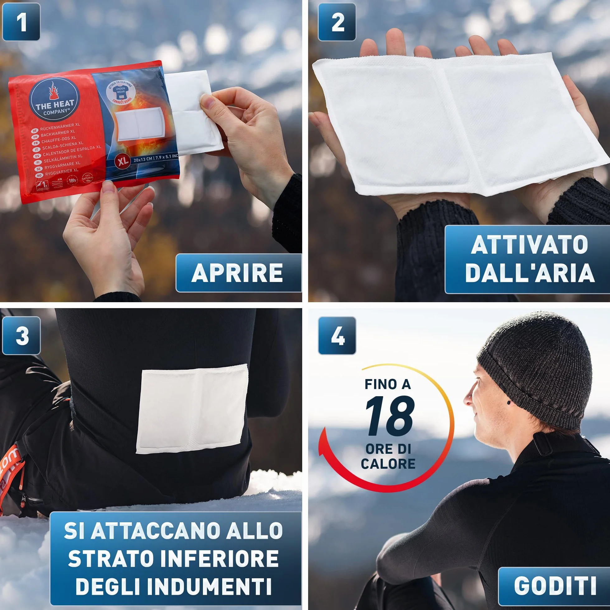 THE HEAT COMPANY Scalda-Schiena XL - EXTRA CALDO - adesivo - Scaldacorpo XL - 18 ore di piacevole calore - pronti all'uso - autoriscaldante - puro naturale - 3 pezzi
