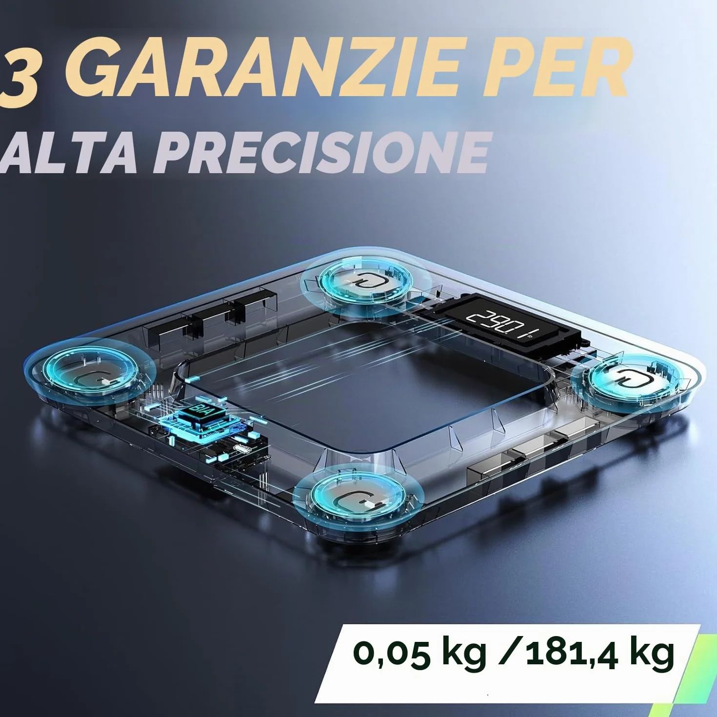 RunStar Bilancia pesapersone smart digitale con display, analizzatore composizione corporea 13 dati Sync App