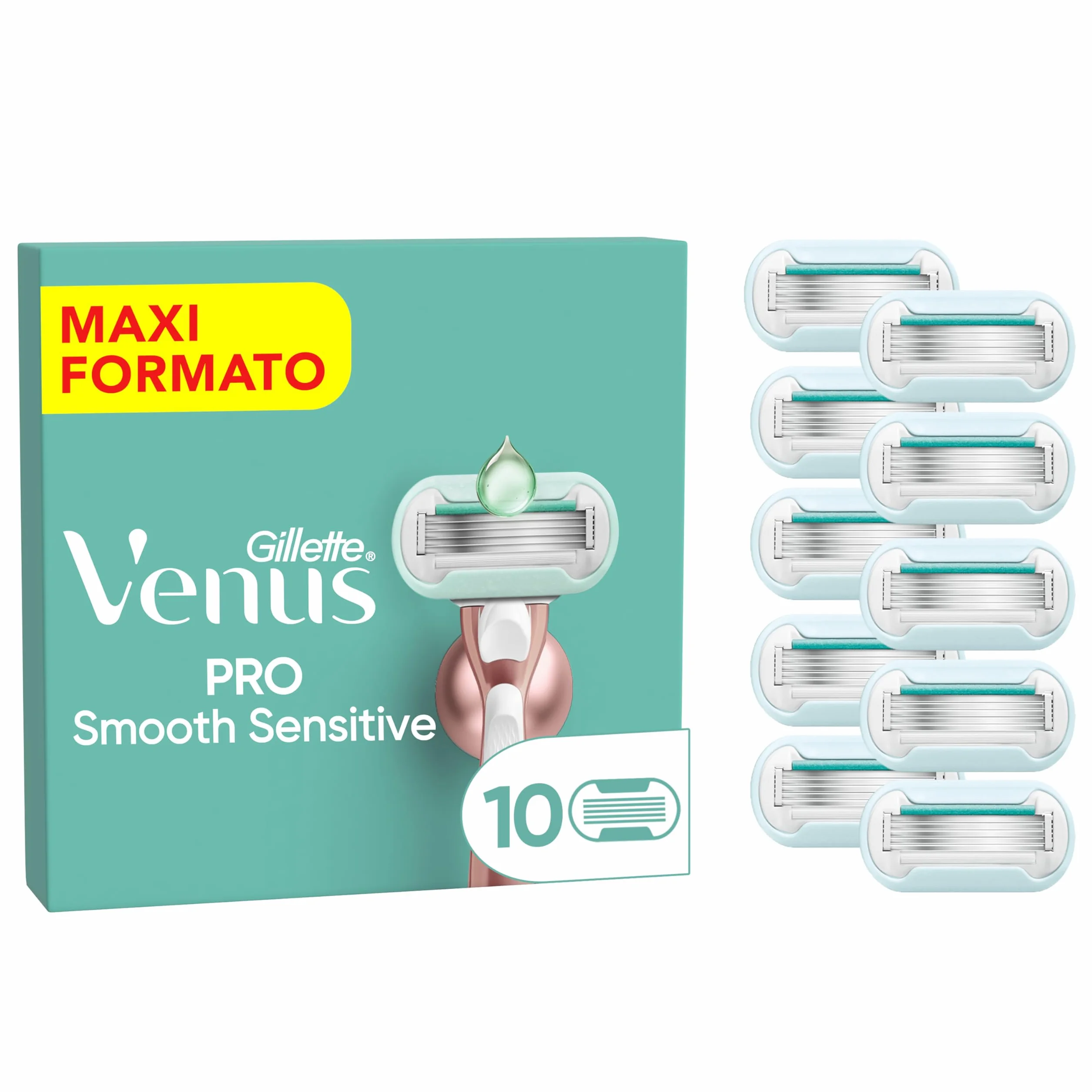 Gillette Venus Deluxe Rasoio Donna Smooth Sensitive, 10 Lamette Ricambio, Rasatura Fluida Profonda Duratura