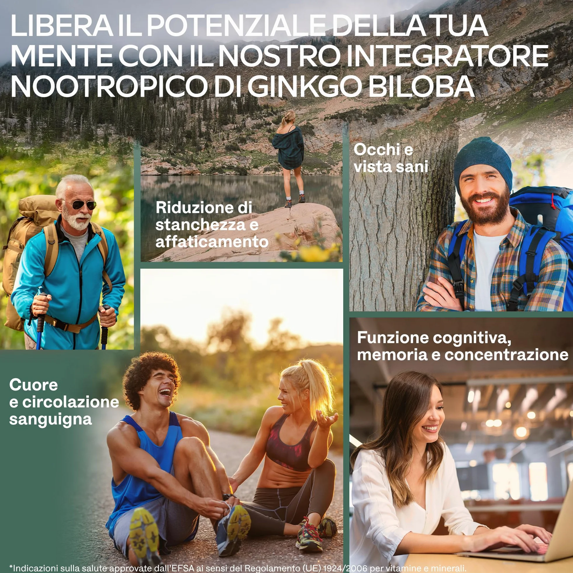 Ginkgo Biloba Integratore 7500mg 50:1 con Ginseng Rosso Coreano, Bacopa Monnieri, Vitamina B Complex, Zinco - Nootropico Memoria e Concentrazione - 180 capsule
