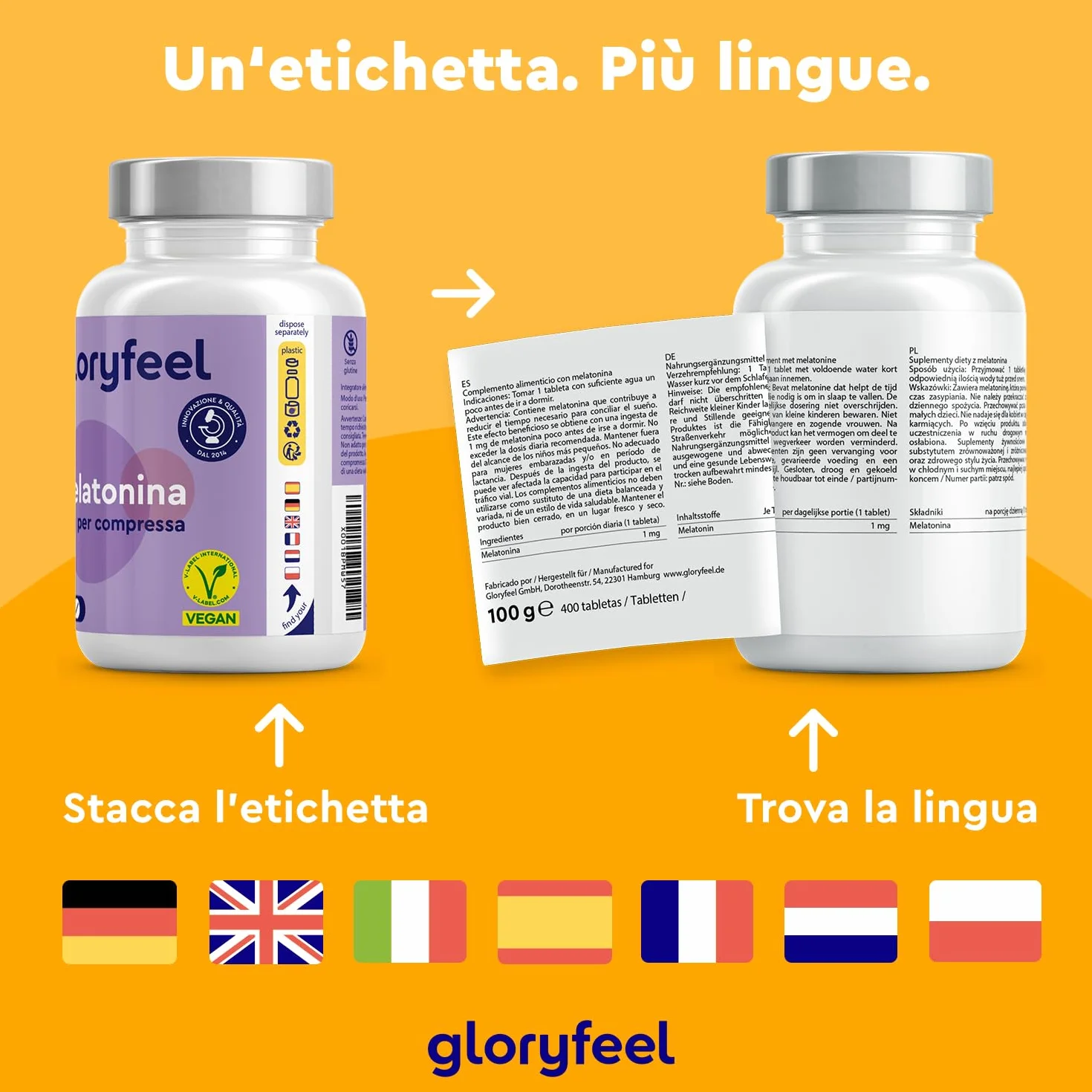 Melatonina 400 Compresse 1 mg per Dormire, Rilassamento, Vegan