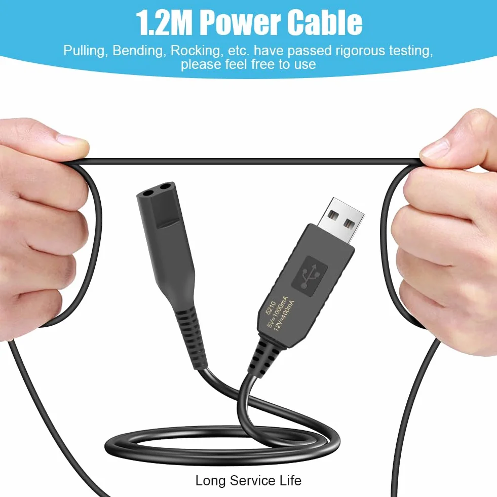 Caricatore Rasoio 12V 1000mAh con Cavo USB per Braun Series 9 7 5 4 3 2 1