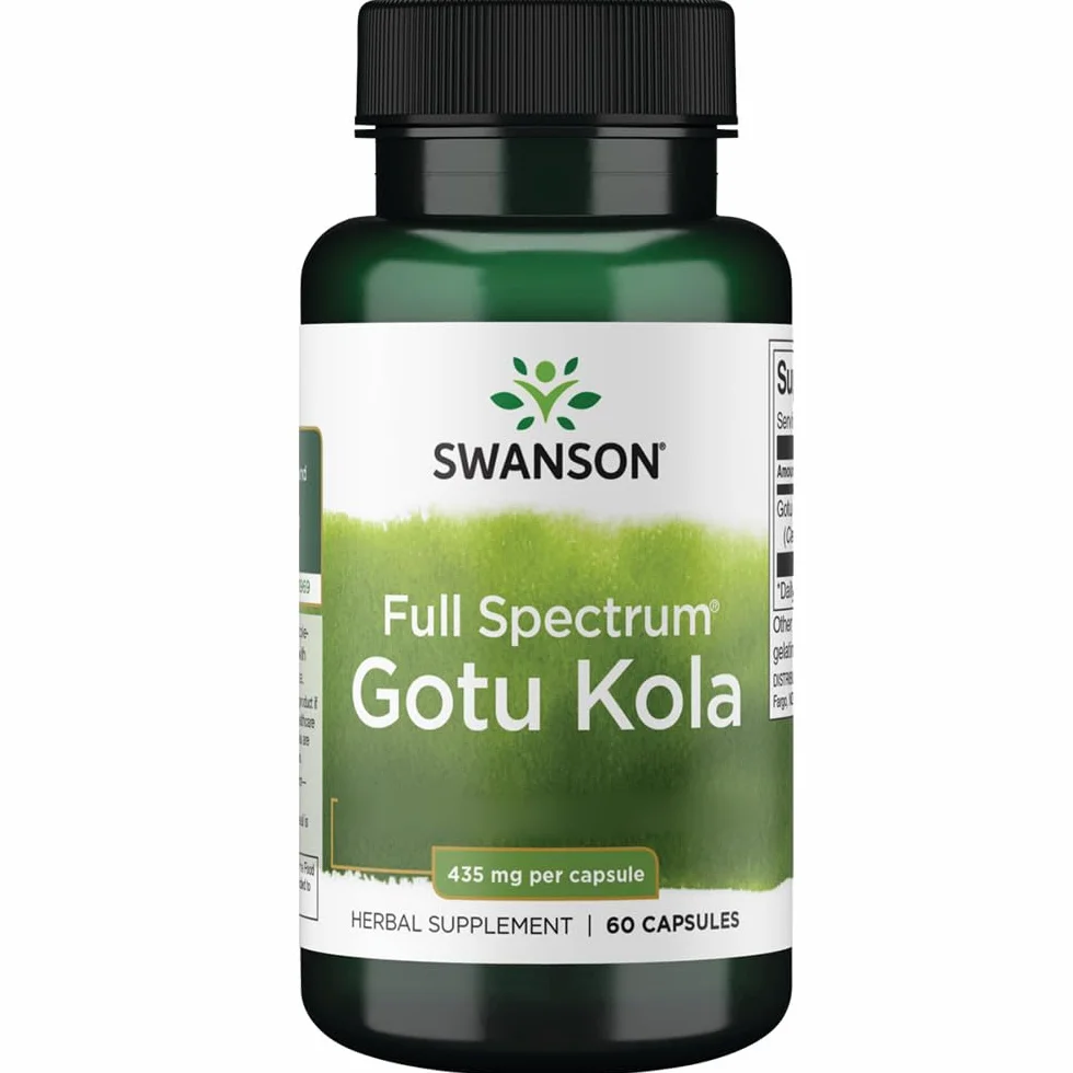 Swanson Gotu Kola 435mg 60 capsule Indian pennywort dose elevata Testato in Laboratorio Senza Glutine Senza Soia Non OGM