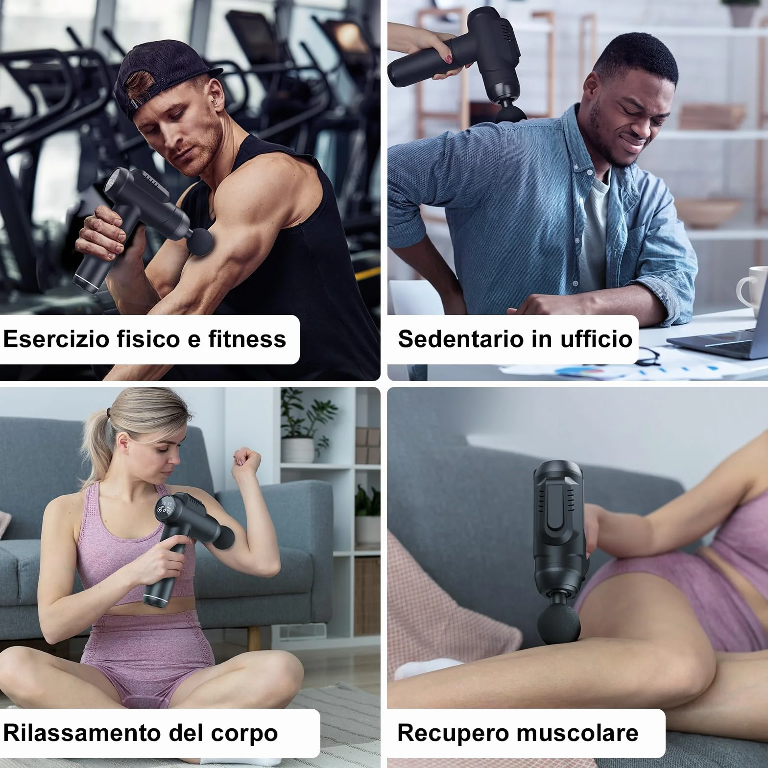 Pistola Massaggio Muscolare Professionale con 99 Velocità Regolabili, 6 Testine Intercambiabili e Display LCD Tattile Silenzioso per Massaggio Profondo - Allevia Dolori Muscolari di Schiena