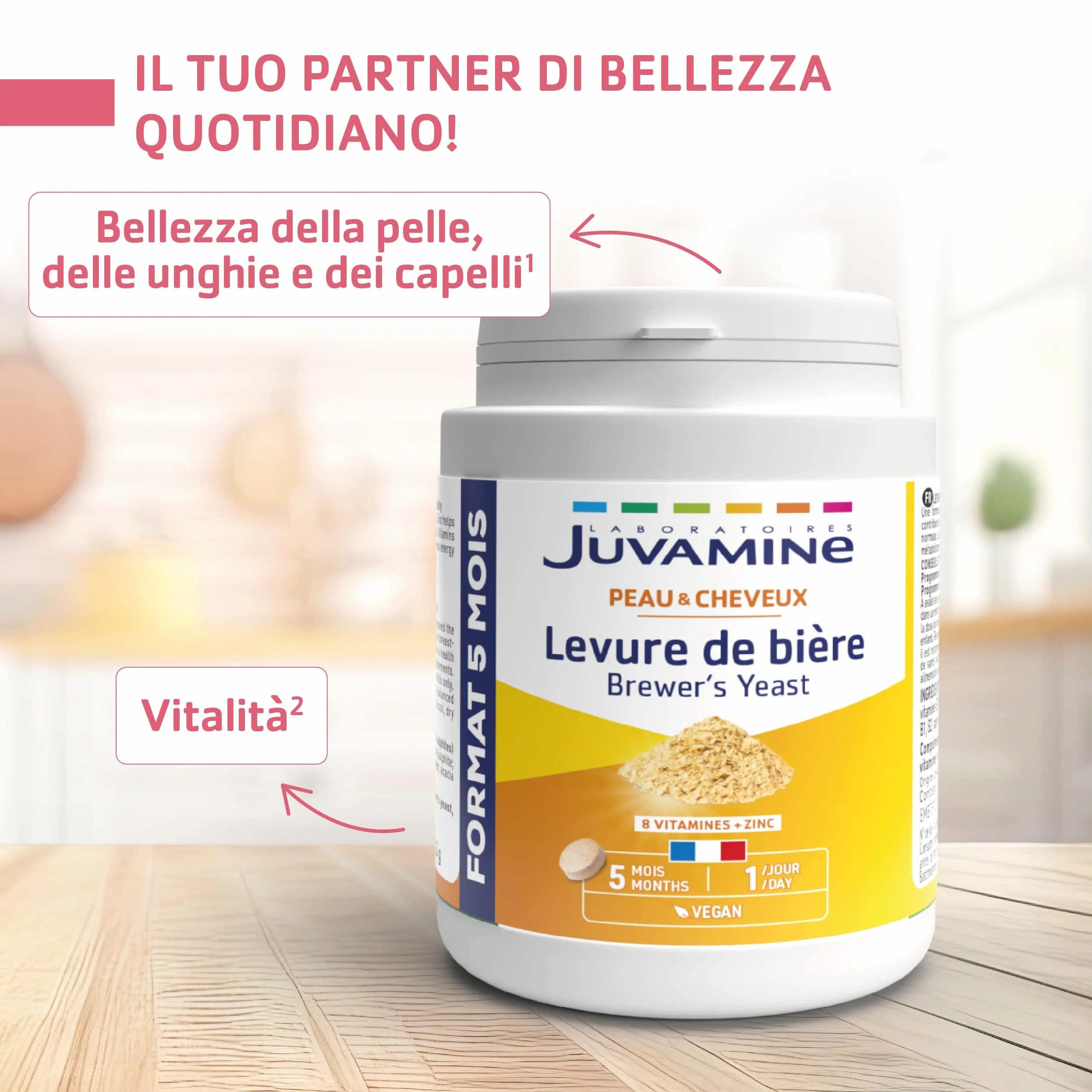 JUVAMINE Lievito di birra, bellezza pelle capelli unghie, vitamine B + zinco, programma 5 mesi