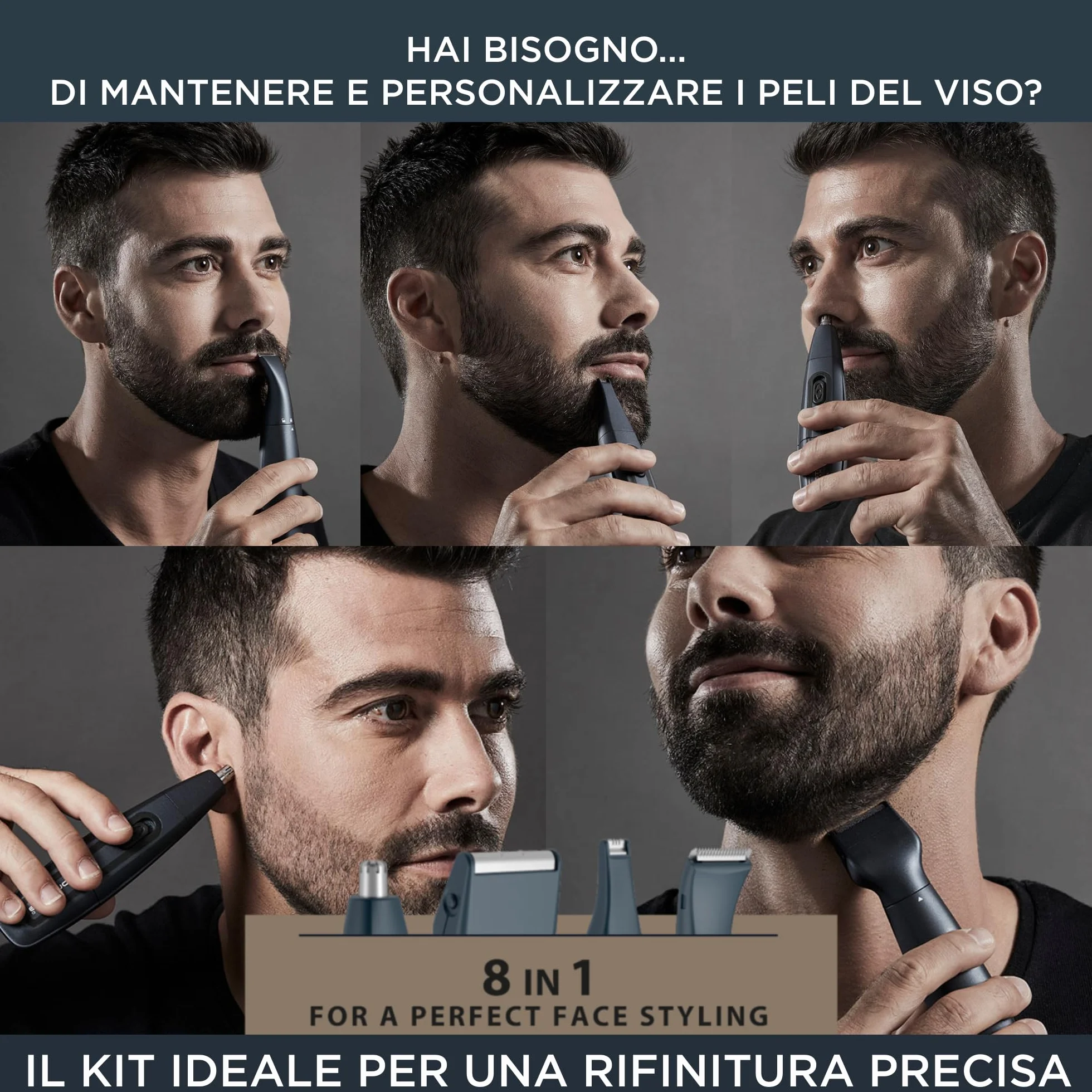 Rowenta TN3651 Nomad Mini Grooming Kit Impermeabile, Pettini Precisione 3mm 6mm, Nero