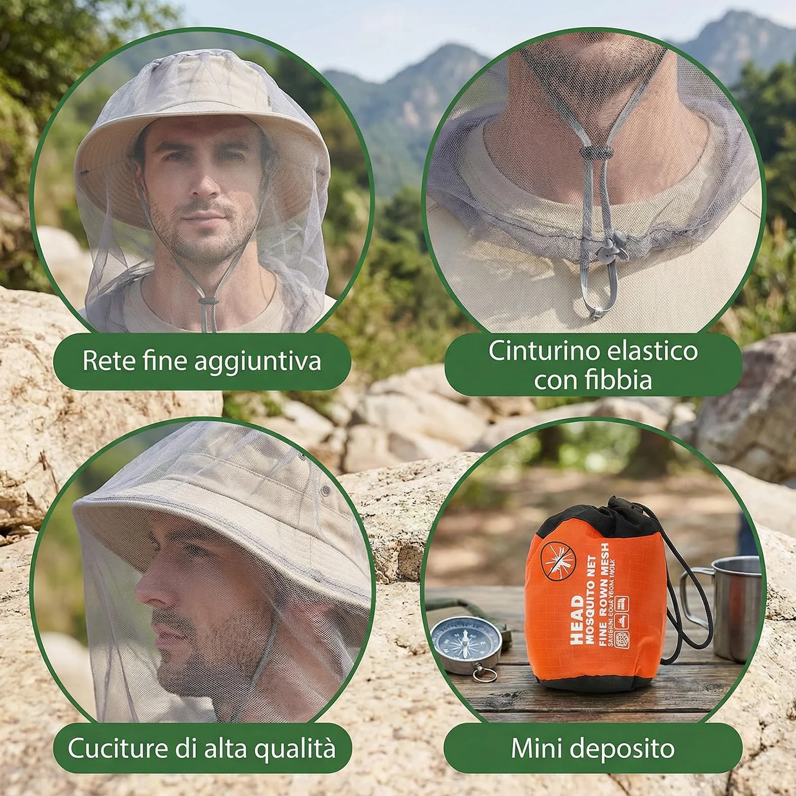Cappello con Zanzariera 2 PCS Protezione Insetti Zanzare Copricapo Rete Leggero Traspirante per Camping Pesca Alpinismo Grigio