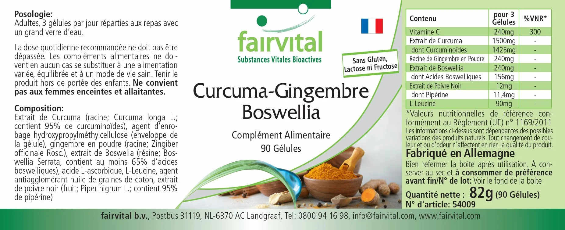 Fairvital Curcuma Zenzero Boswellia Vitamina C 90 Capsule Vegane Pepe Nero