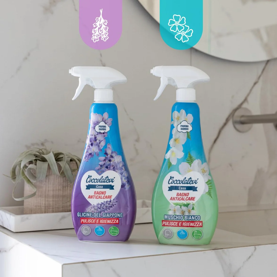 COCCOLATEVI Spray Anticalcare Bagno Muschio Bianco 750 ml x 3 Detergente Bagno