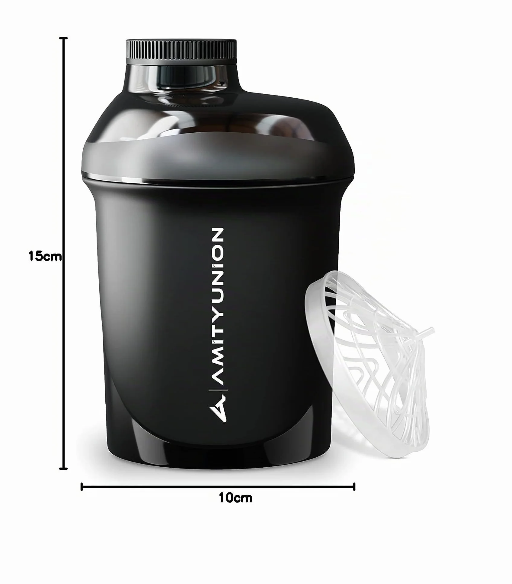AMITYUNION Shaker proteico da 400 ml con colino per proteine – Piccolo shaker per proteine a prova di perdite, senza BPA, con scala per frullati di proteine del siero cremoso, concentrati di proteine
