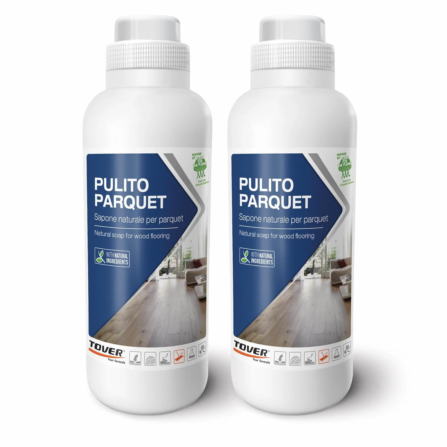 TOVER Pulito Parquet Detergente Nutriente 2x1 Litro - Pulisce e Ravviva Legno, Laminato, LVT, SPC