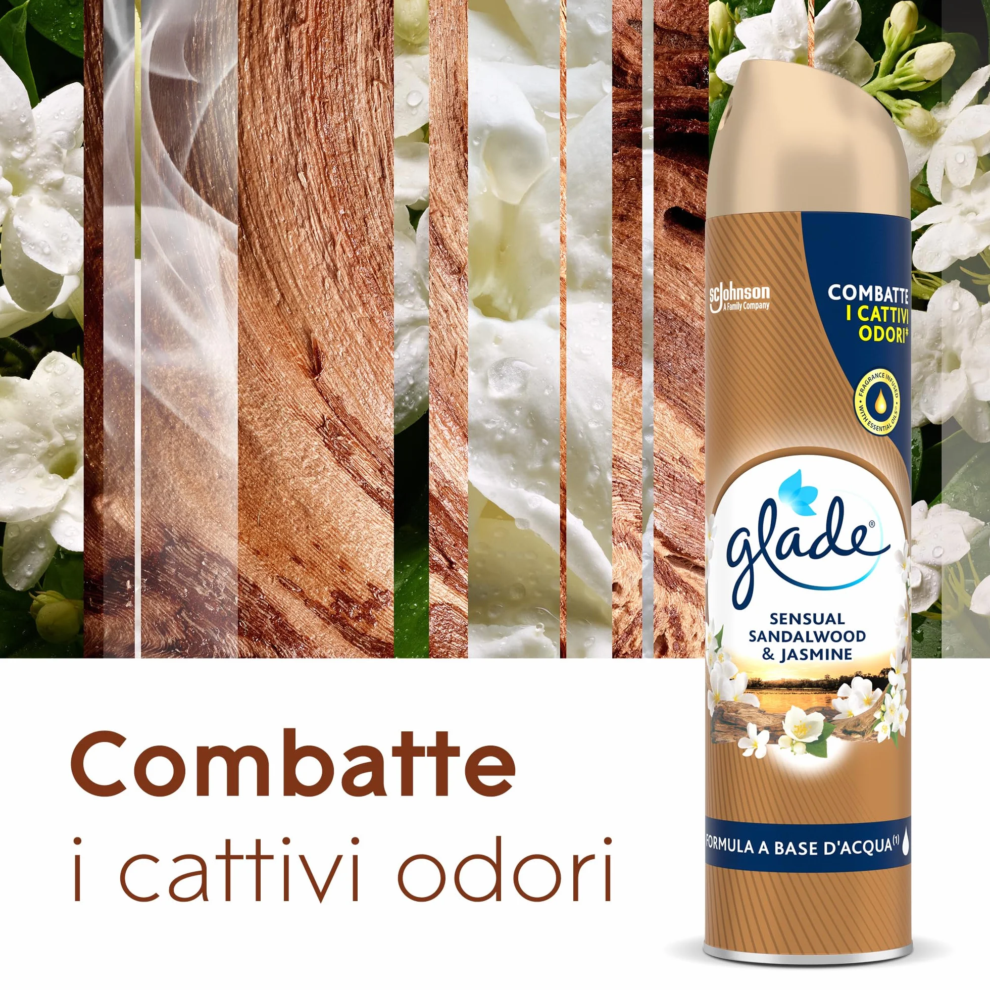 Glade Deodorante per Ambienti Spray, Fragranza Sandalo di Bali e Gelsomino, Formato Scorta da 6 Spray da 300ml