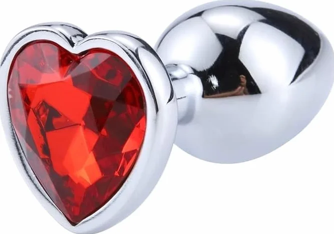BONDAGERIE® Plug anale Sextoy 100% Sicuro con gioiello a forma di cuore Rosso, sacchetto velluto incluso, Taglia L