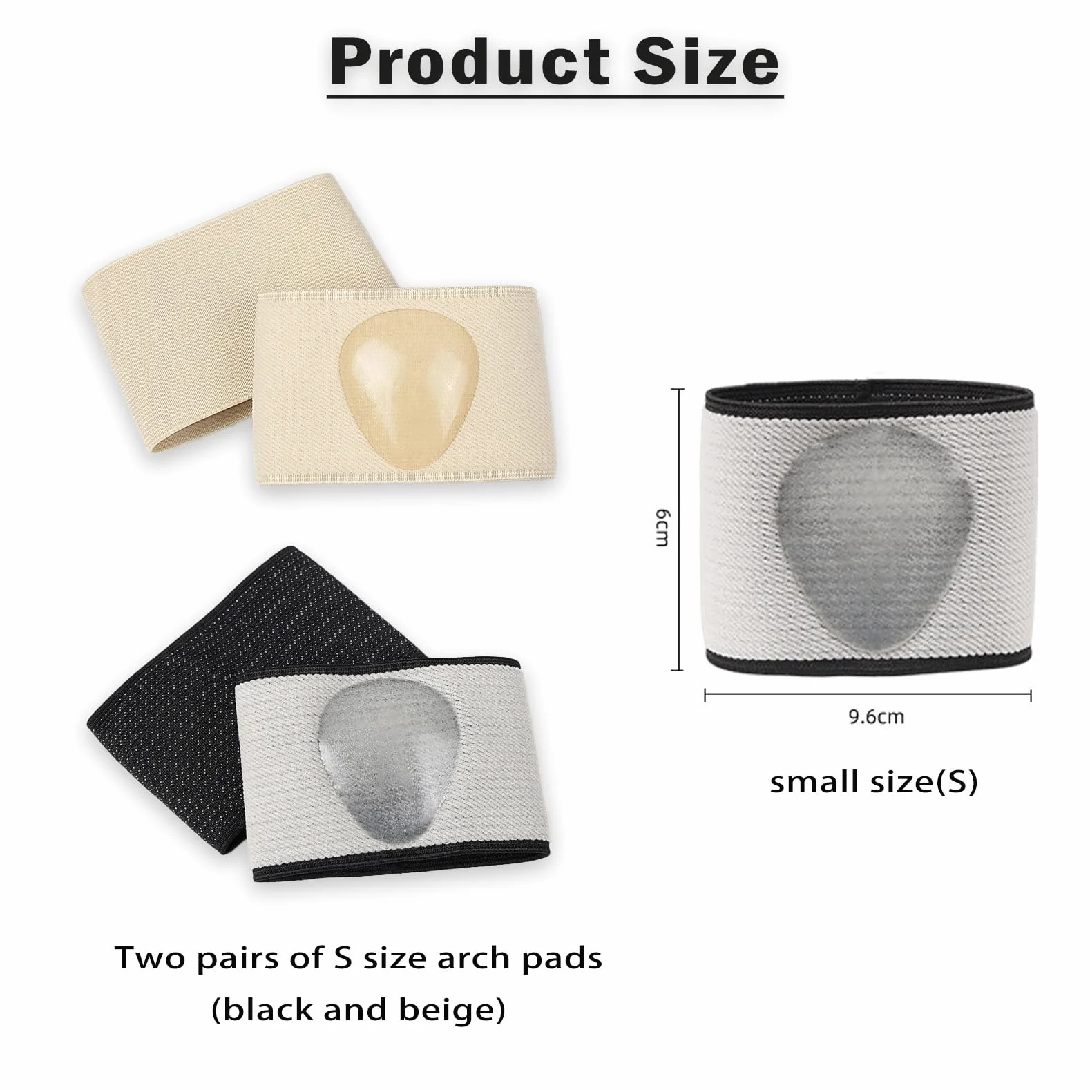 Fasce per Piedi con Cuscinetti in Gel per Alleviare Dolore Piedi Piatti e Metatarso, Donna Uomo (S, 35-39, Nero e Beige)