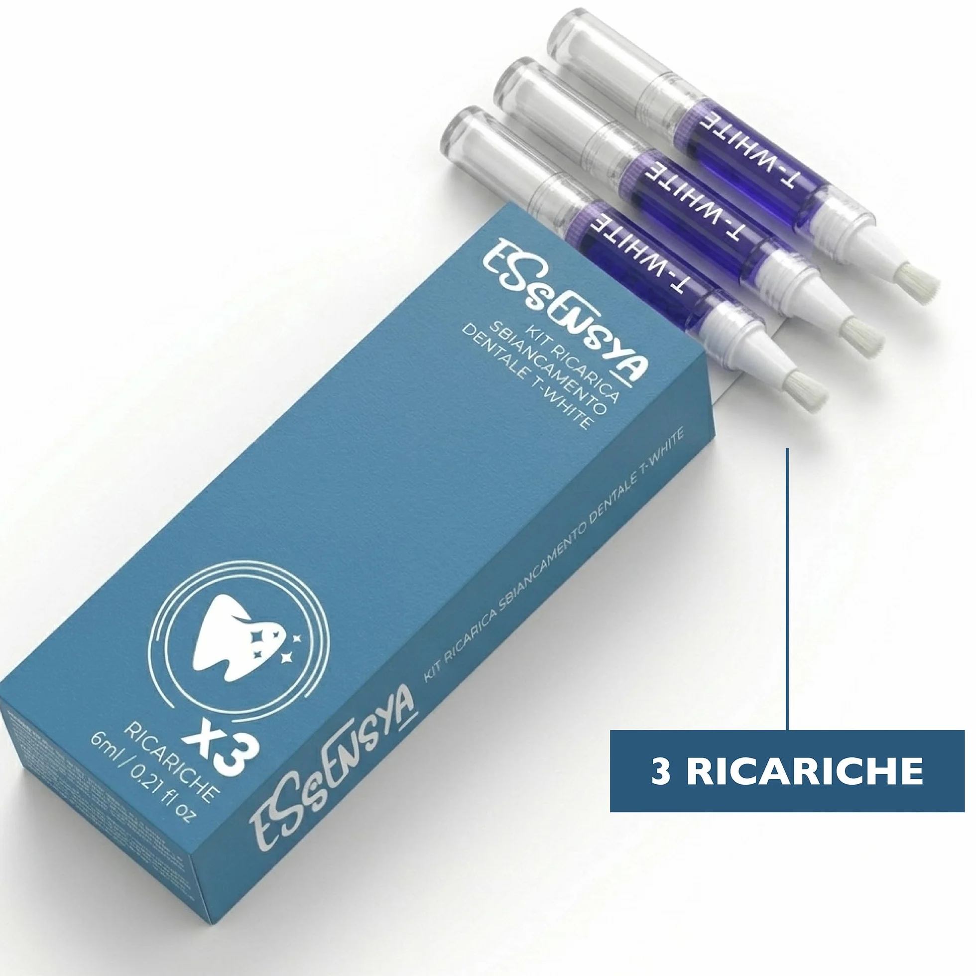 Ricarica Sbiancante Denti Professionale con 3 Gel Sbiancanti e Pennello - Sbiancamento in 16 Minuti